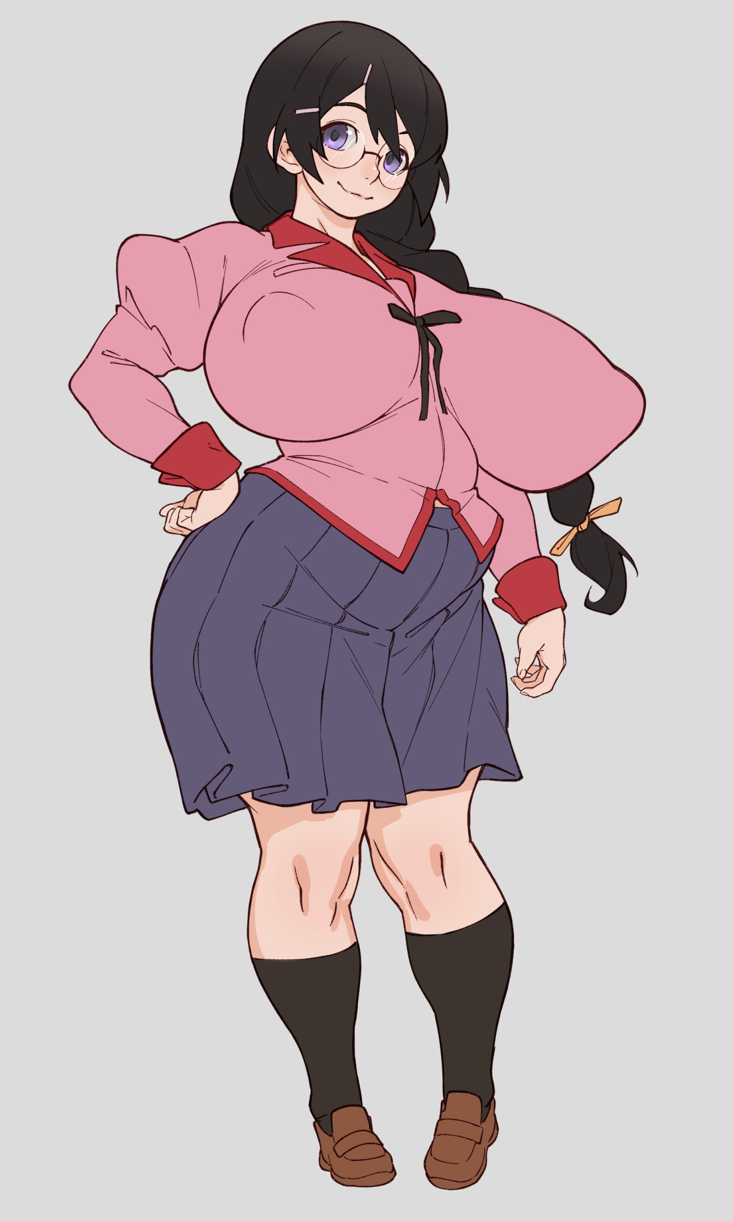 bakemonogatari, black hair, glasses, hanekawa tsubasa, hayabusart, huge breasts, monogatari (series), skirt