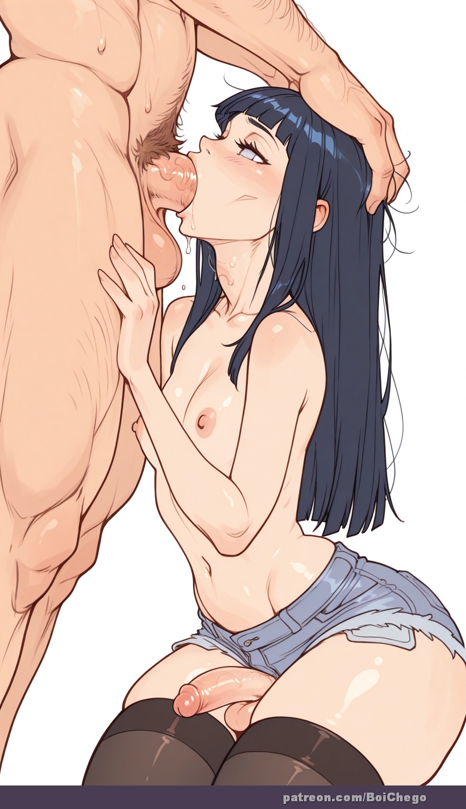 2boys, ai art, ai assisted, ai generated, blowjob, boichego, fellatio, femboy, hyuuga hinata, naruto (series), otoko no ko, penis, rule 63, skirt, small penis