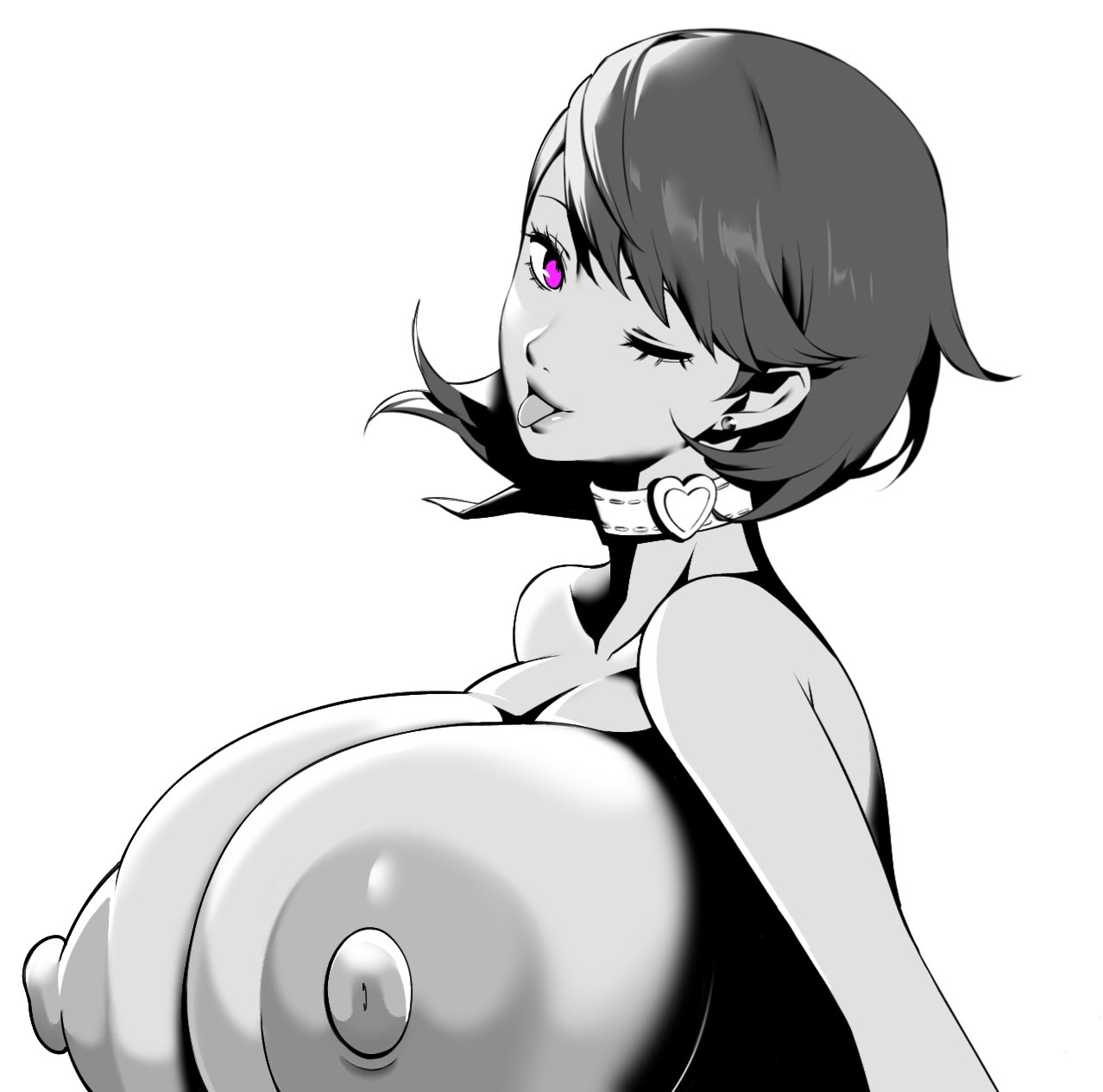 1girls, 2026, atlus, big breasts, breast focus, breasts, breasts bigger than head, breasts focus, breasts out, completely nude, completely nude female, curvaceous, curvaceous body, curvaceous female, curvaceous figure, ear piercing, earrings, edit, erect nipples, eyelashes, female, female focus, female only, gigantic breasts, greyscale, huge breasts, large breasts, looking at viewer, looking pleasured, massive breasts, naver, neckband, nude, nude female, one eye closed, persona, persona 3, persona 3 reload, pink eyes, plump, plump breasts, shiny breasts, shiny hair, shiny skin, short hair, solo, solo female, solo focus, tongue, tongue out, video game character, video games, white skin, white skinned female, yukari takeba