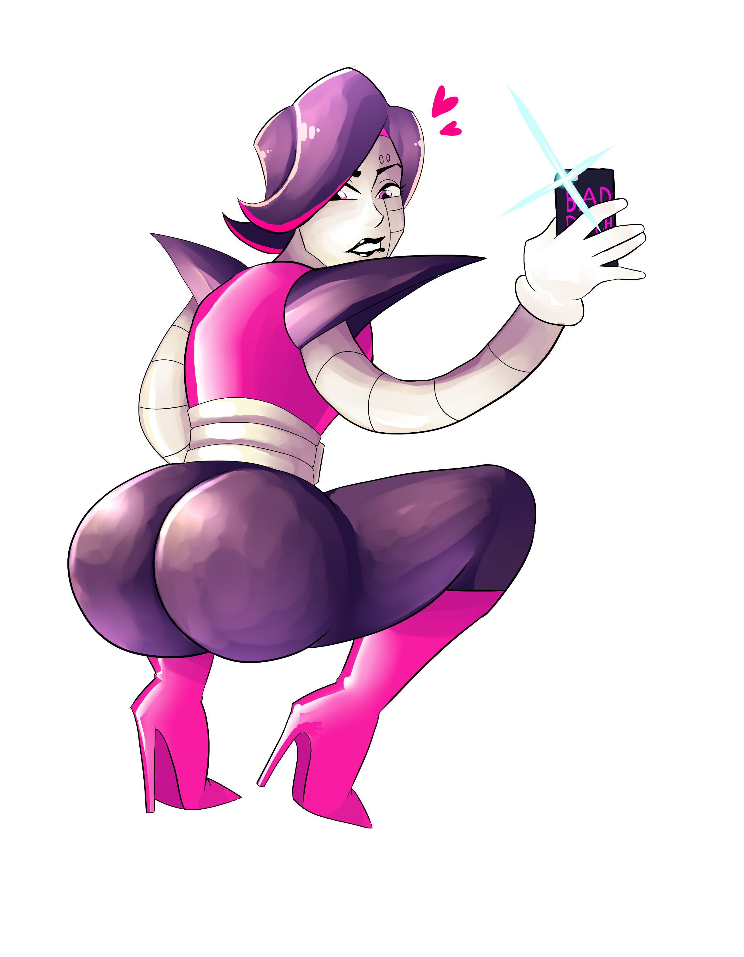 1boy, ambiguous gender, ass, big ass, femboy, girly, high heel boots, high heels, looking back, male, mettaton, mettaton ex, robot, selfie, smartphone, solo, squatting, trap, undertale, xiceowl