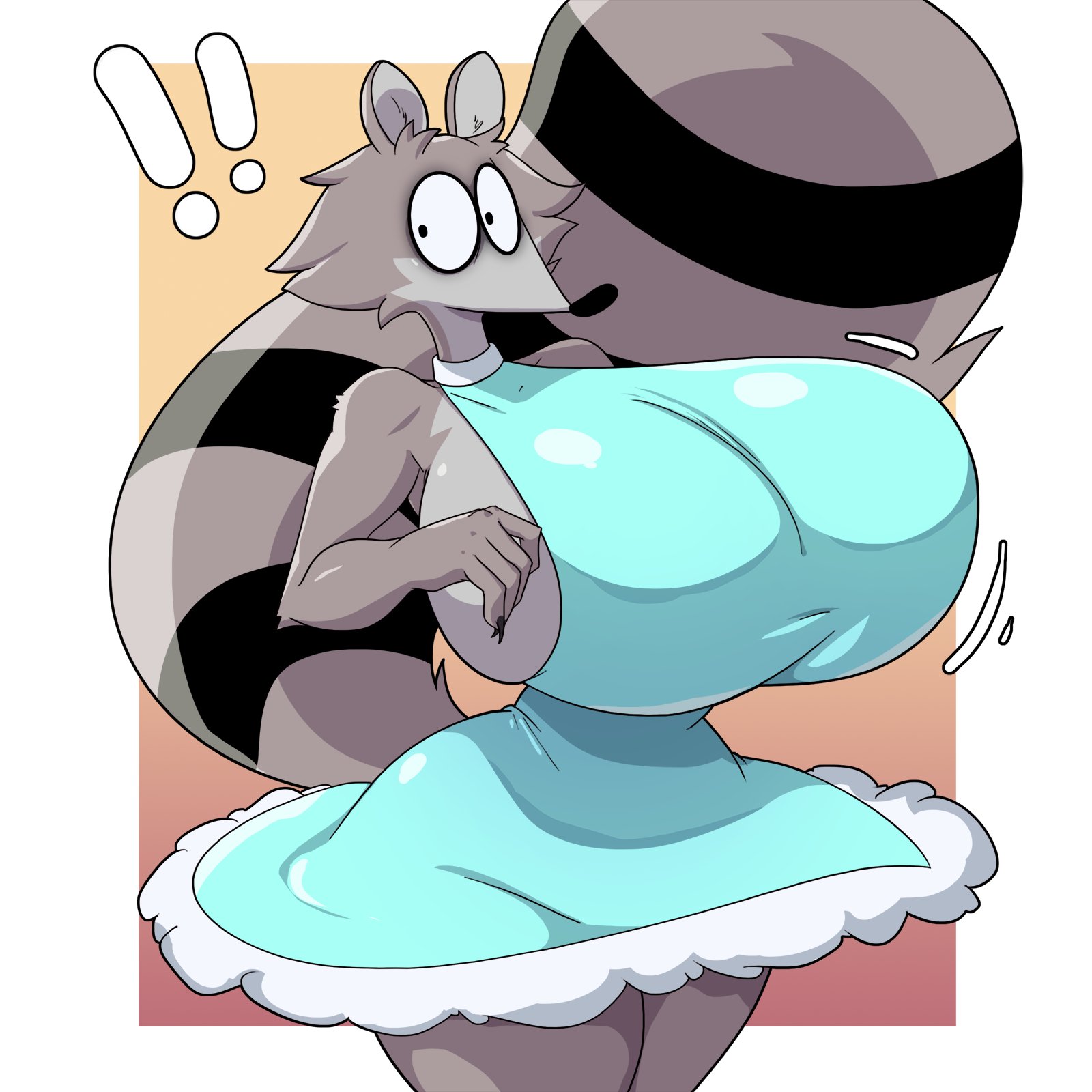 1girls, big breasts, big tail, dress, female only, massive breasts, raccoon, spiralingstaircase, uva the raccoon