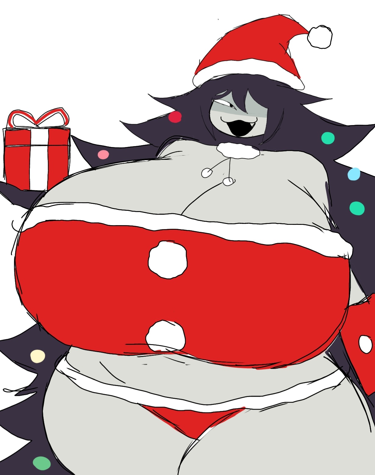 1girls, big breasts, breasts, breasts bigger than head, christmas, christmas outfit, female, female focus, female only, fundamental paper education, giant breasts, huge breasts, miss circle (fundamental paper education), momiji (artist), santa hat, thick thighs, thighs, wide hips, wide thighs