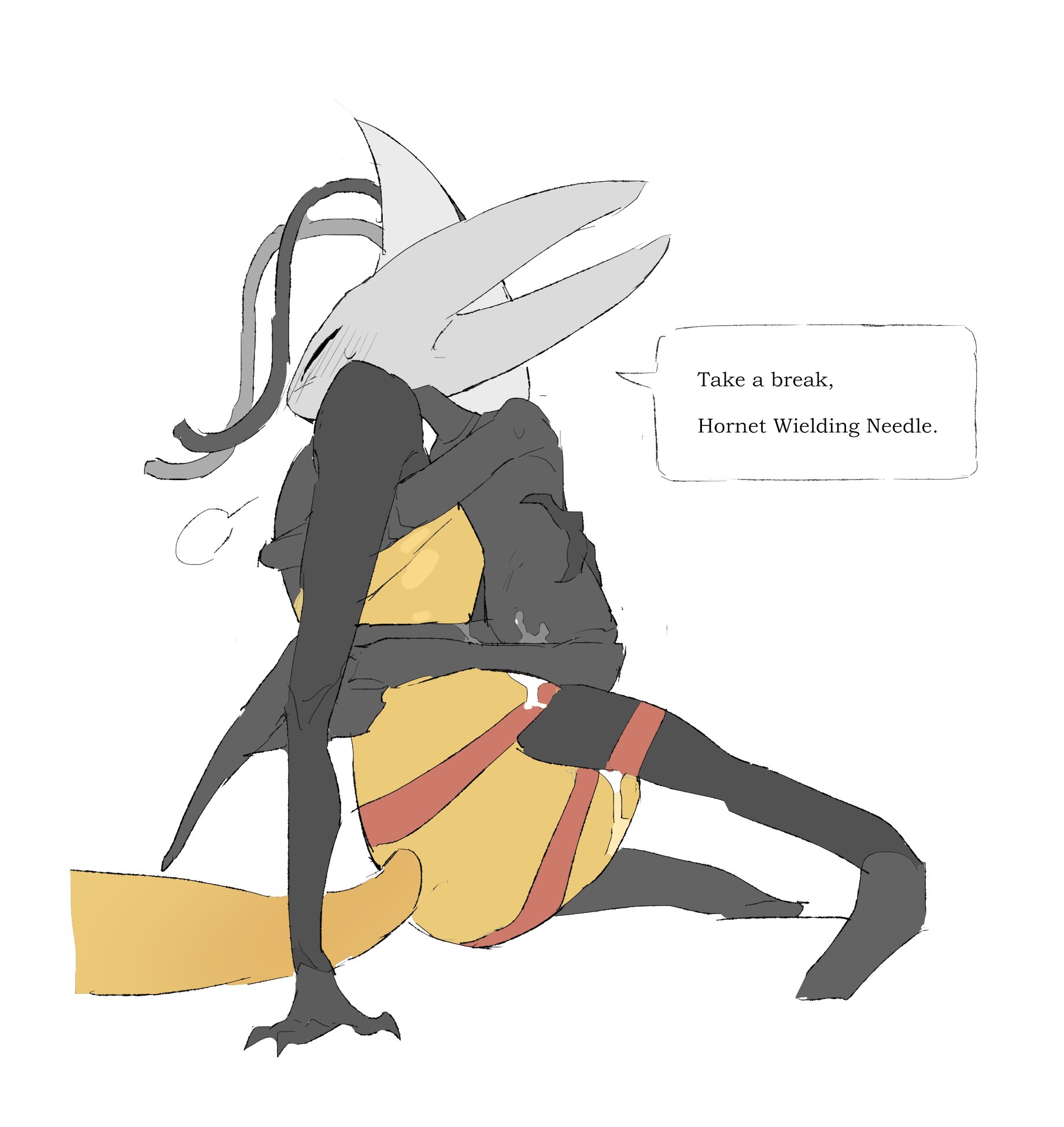 2girls, black skin, blush, dialogue, female, female only, hollow knight, hollow knight (franchise), hollow knight: silksong, hornet (hollow knight), hugging, insect girl, insects, justdog, justdog2025, nude, shakra (hollow knight), small breasts, strap-on, team cherry, text, vaginal penetration, yuri