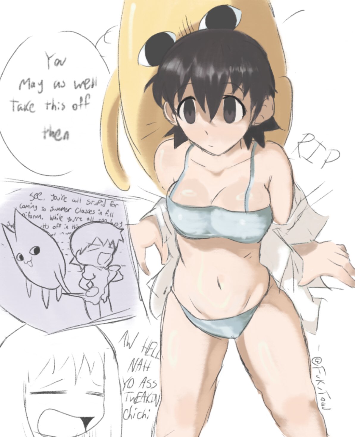 azumanga daiou, bra, chiyo chichi, fukutoad, osaka ayumu kasuga, panties, ripping clothing, tomo takino