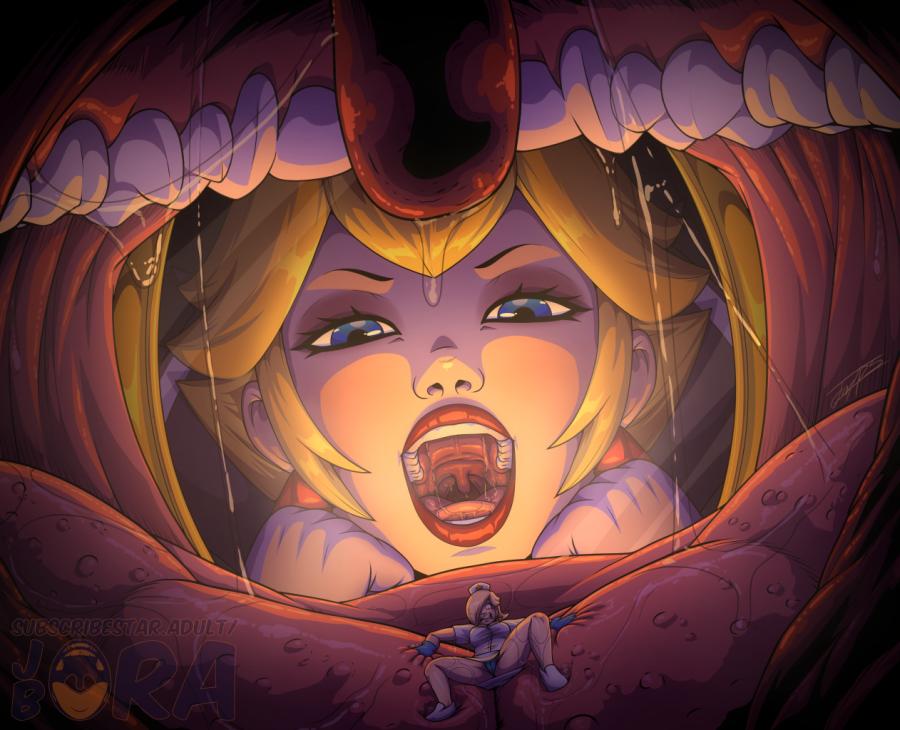 female prey, giantess, giantess vore, internal view, jorabora, macro, macro female, macro/micro, mario (series), mawshot, micro, micro female, mirror, mirror reflection, nintendo, oral vore, princess peach, princess rosalina, saliva, saliva string, super mario bros., vore