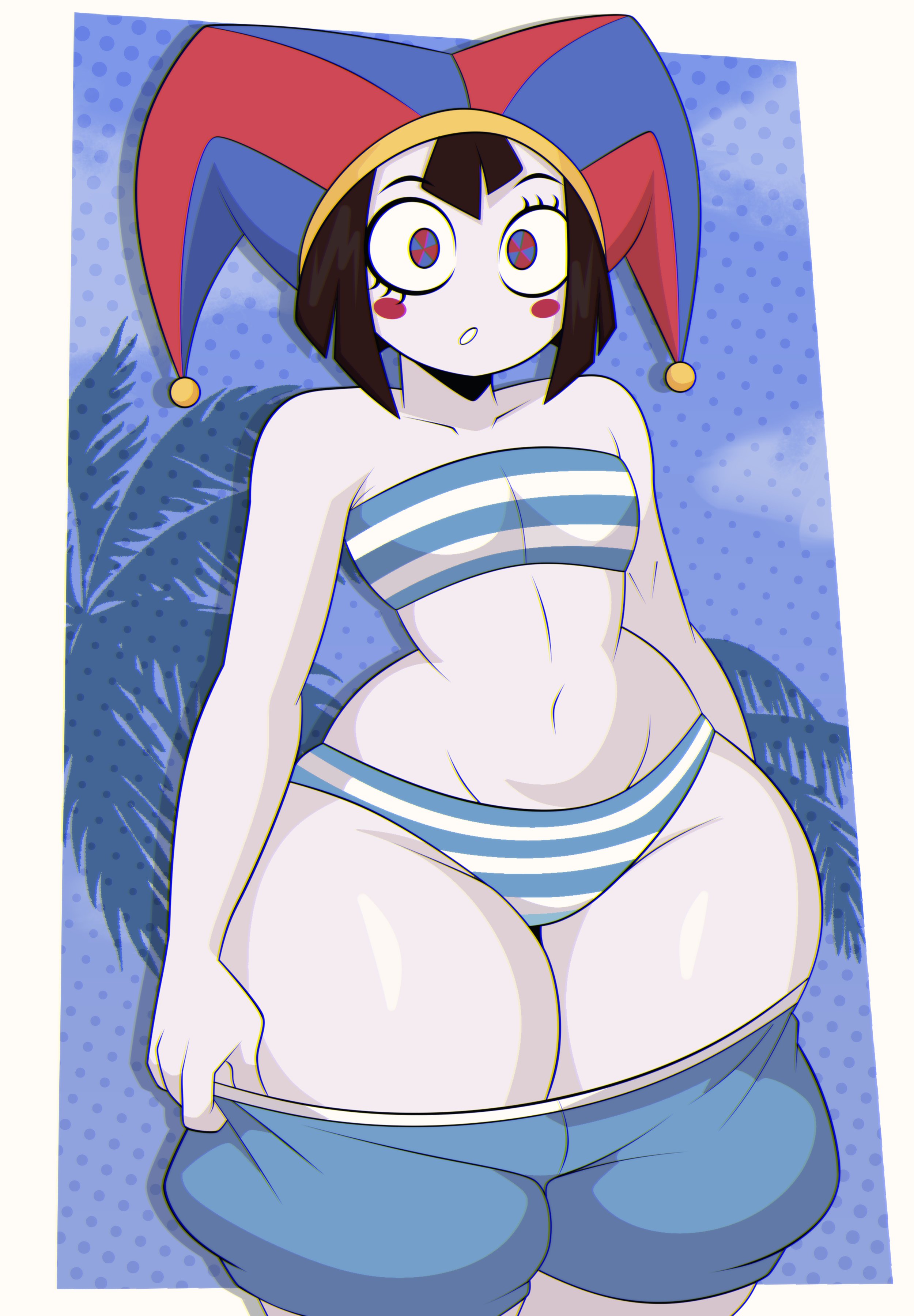 bage21, breedable hips, female, female focus, female only, glitch productions, pomni, pomni (beach outfit), pomni (the amazing digital circus), solo, solo female, solo focus, superbage, swimsuit, tagme, the amazing digital circus, thick thighs, wide hips