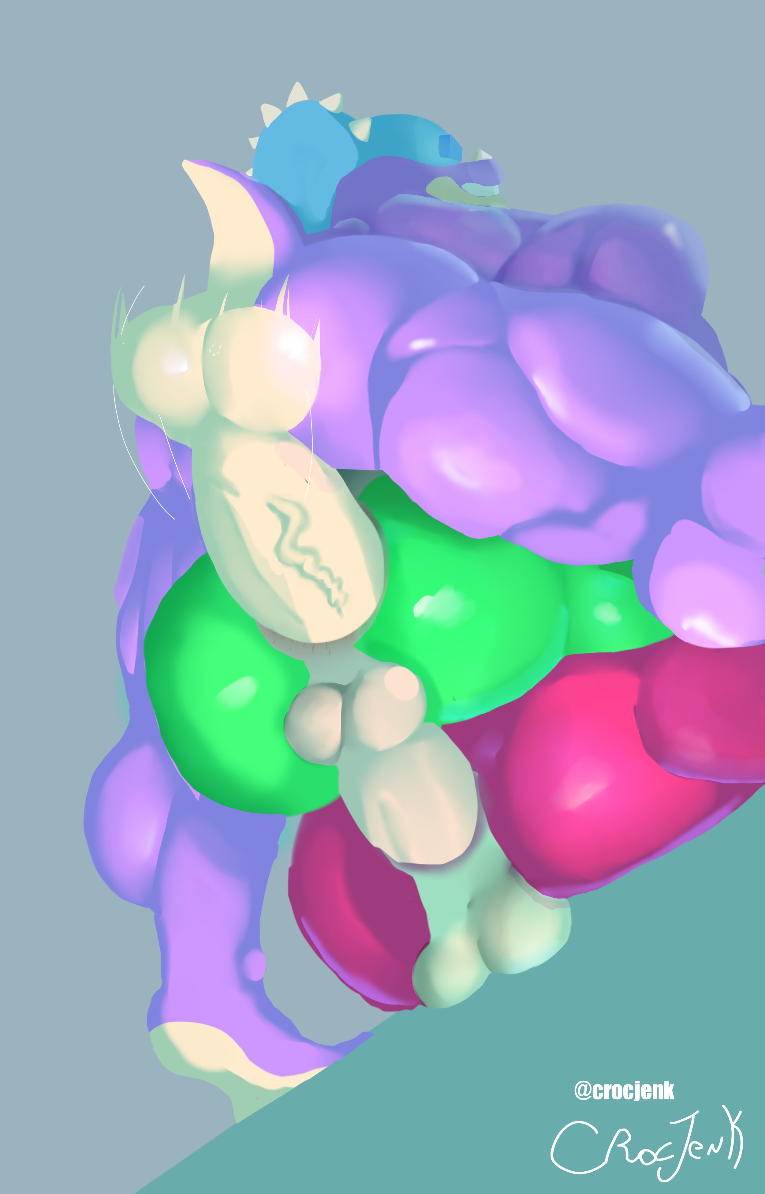 back view, balls, ballsack, bara, biceps, big cock, big dick, big penis, brawl stars, buff, buzz (brawl stars), dinosaur, doug (brawl stars), gay, gay sex, huge thighs, muscular, penetrating male, penetrating while penetrated, penetration, pierce (brawl stars), rough sex, sex, thick thighs, threesome, veiny, veiny cock, veiny dick, veiny penis, yaoi