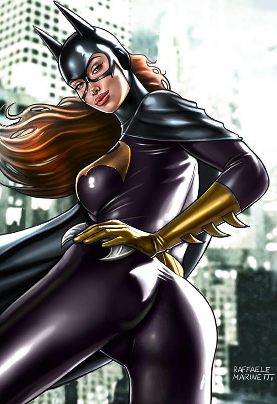 1girls ass barbara_gordon batarang batgirl batman_(series) big_ass big_breasts big_breasts birds_of_prey black_bodysuit black_cape bodysuit breasts busty cape city cityscape cowl curvaceous curvy dat_ass dc dc_comics female female_only from_behind from_below gloves gotham green_eyes holding_weapon human large_breasts long_hair mask pinup pursed_lips raffaele_marinetti red_hair red_hair red_lips red_lipstick skintight skintight_bodysuit solo standing superheroine thick_ass voluptuous weapon yellow_gloves