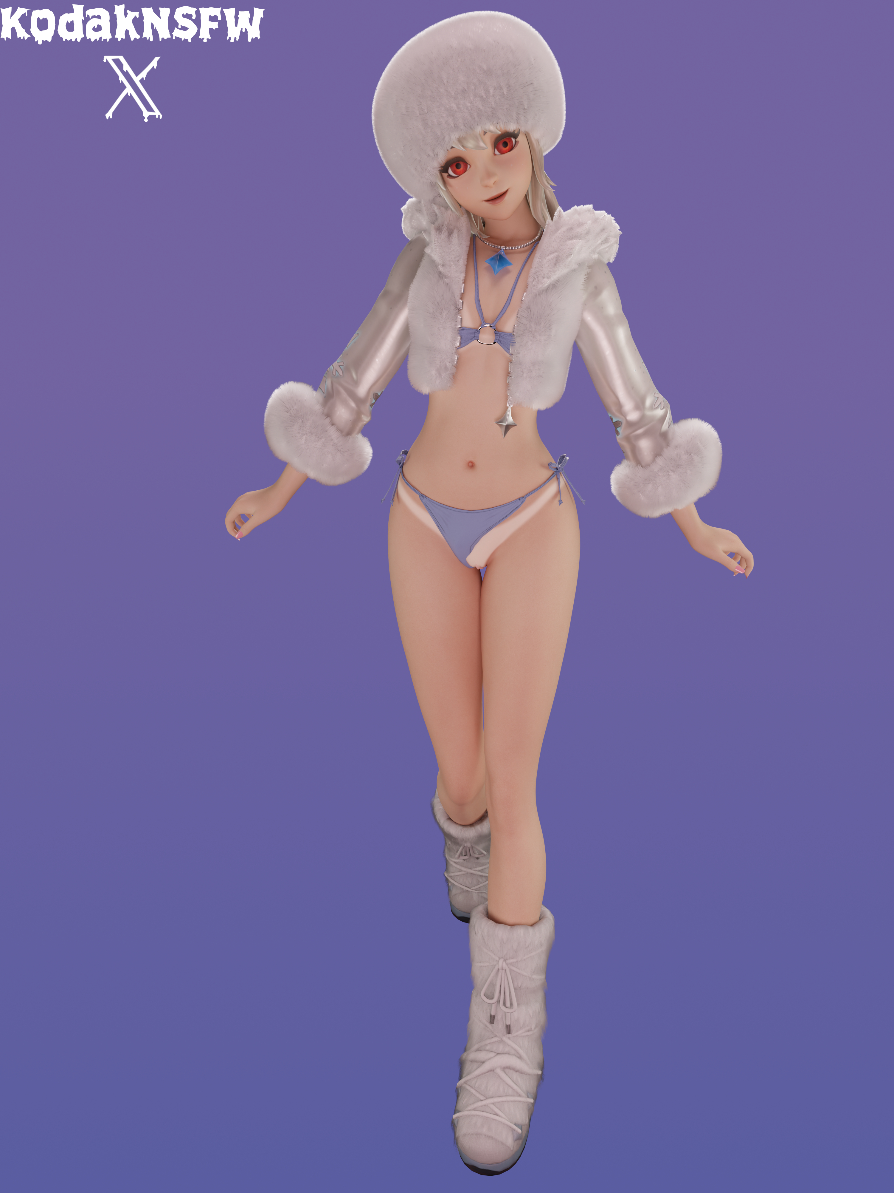 1girls, 3d, alpine lexa (fortnite), bikini, bikini aside, bikini bottom, bikini top, bikini under clothes, female, female only, fortnite, fortnite: battle royale, fur coat, kodaknsfw, lexa (fortnite), looking at viewer, pale skin, pale-skinned female, panties pulled aside, partially clothed, tan lines, tanline