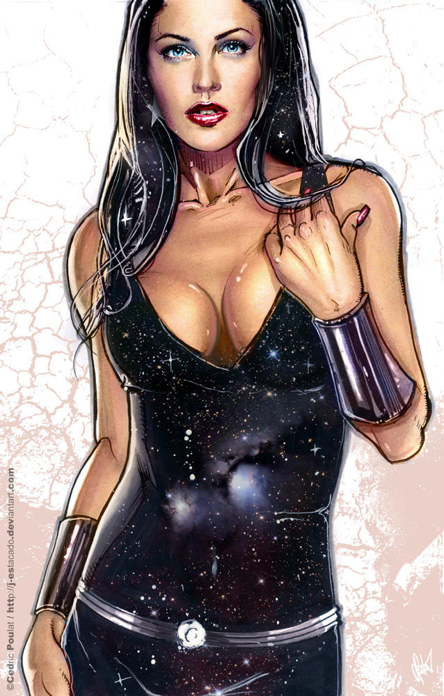 1girls amazon big_breasts black_dress black_hair blue_eyes bracers breasts busty cedric_poulat cleavage dc dc_comics donna_troy dress earrings eyeshadow female female_only human large_breasts long_hair makeup mascara nail_polish pink_nail_polish pink_nails pinup red_lips red_lipstick solo standing star star_earrings stars superheroine teen_titans themysciran troia wonder_girl wonder_woman_(series) x-estacado