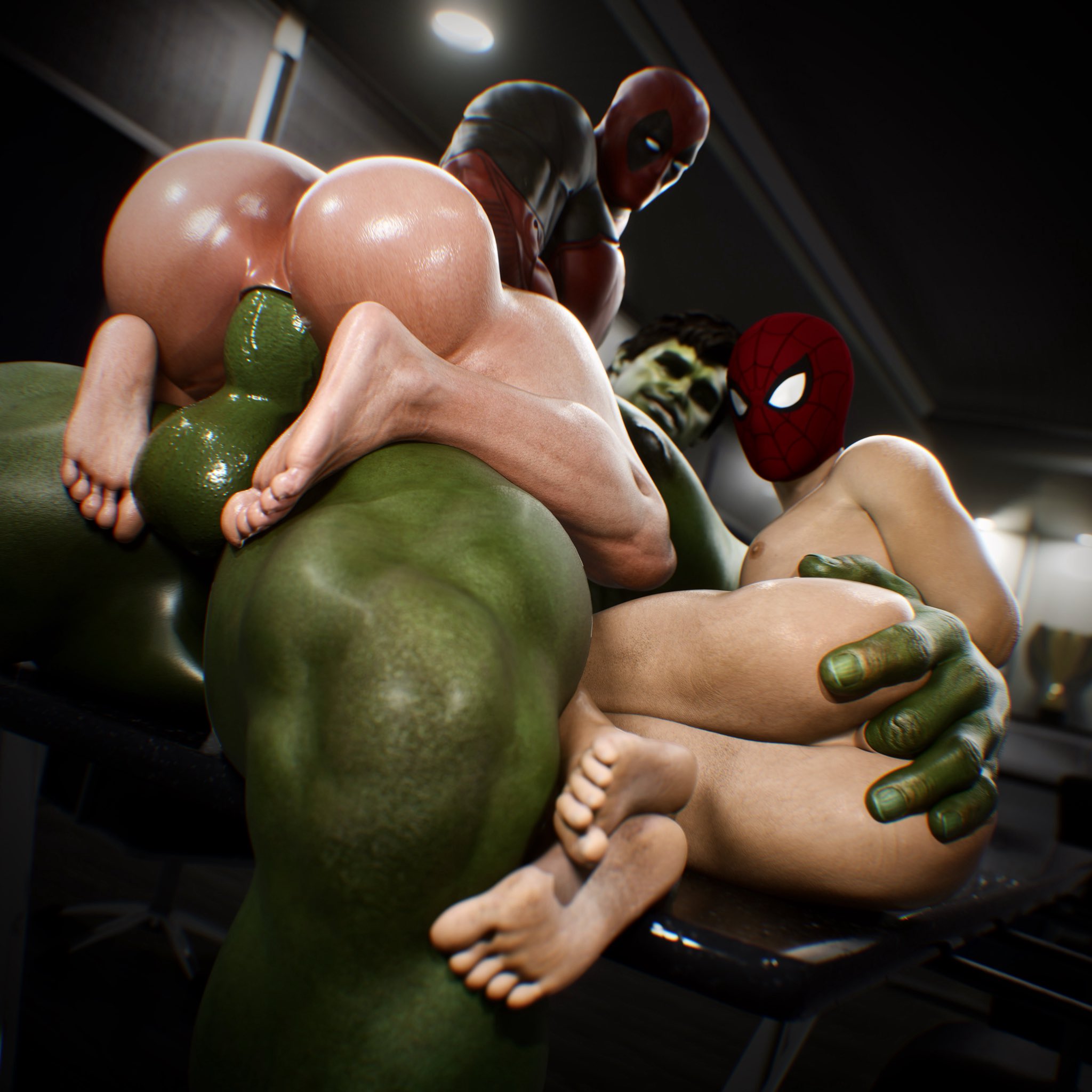 3boys, anal, anal sex, anus, ass, balls, bara, barazoku, beefy, big ass, big ass (male), big balls, big butt, big butt (male), big penis, bottomless, bottomless male, bubble ass, bubble butt, completely naked, completely naked male, completely nude, completely nude male, dace renders, deadpool, fat ass, fat butt, feet, finger in anus, finger in ass, fingering, fingering anus, fingering ass, gay, gay anal, gay male, gay sex, green body, green skin, huge ass, huge butt, hulk, large ass, large butt, light skin, light-skinned male, male, male only, male penetrated, male penetrating, male penetrating male, marvel, marvel comics, mask, masked, masked male, muscular, muscular male, naked, naked male, nude, nude male, penetration, penis, penis in ass, peter parker, riding, riding cock, riding dick, riding penis, sex, shiny ass, shiny butt, shiny skin, sitting, sitting on cock, sitting on dick, sitting on lap, sitting on penis, size difference, spider-man, superhero, thick ass, thick butt, threesome, yaoi