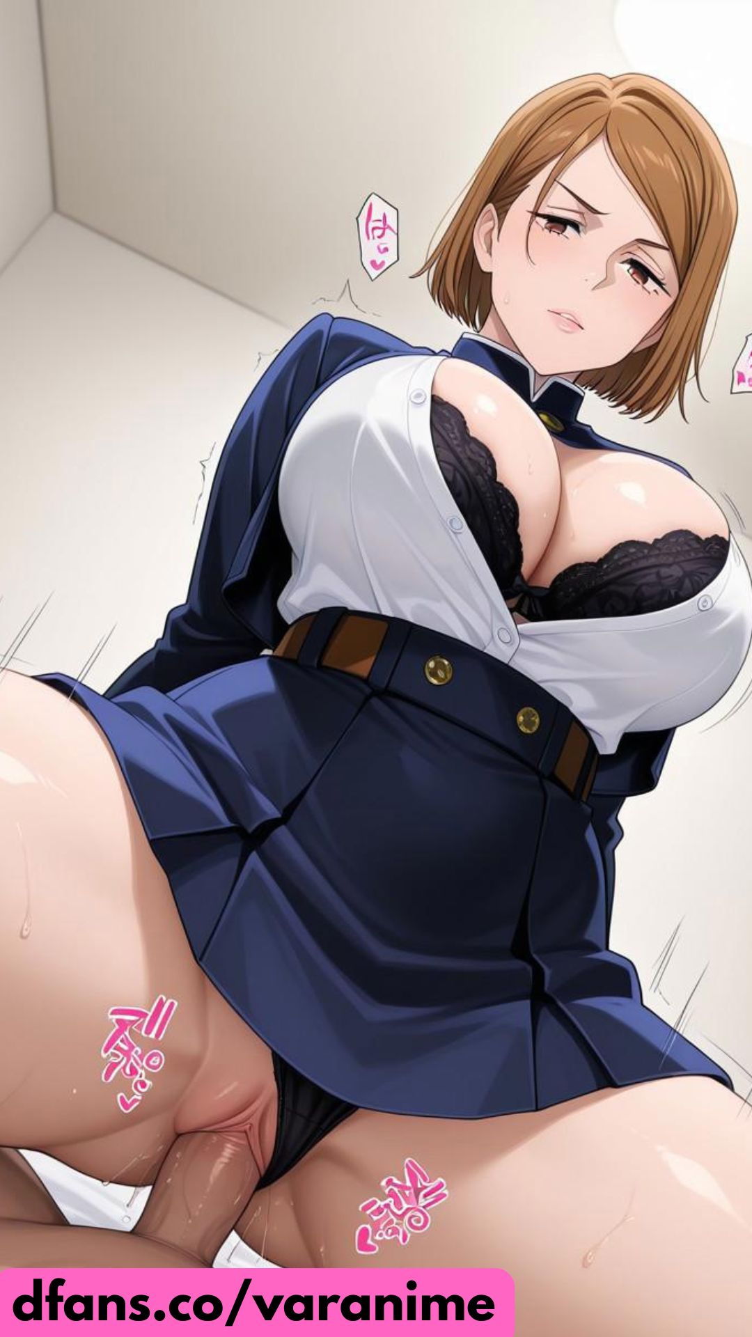 1boy, 1girls, ai generated, bra, female, huge breasts, jujutsu kaisen, kugisaki nobara, male, nobara kugisaki, riding dick, sex, sexy dress, sitting on penis