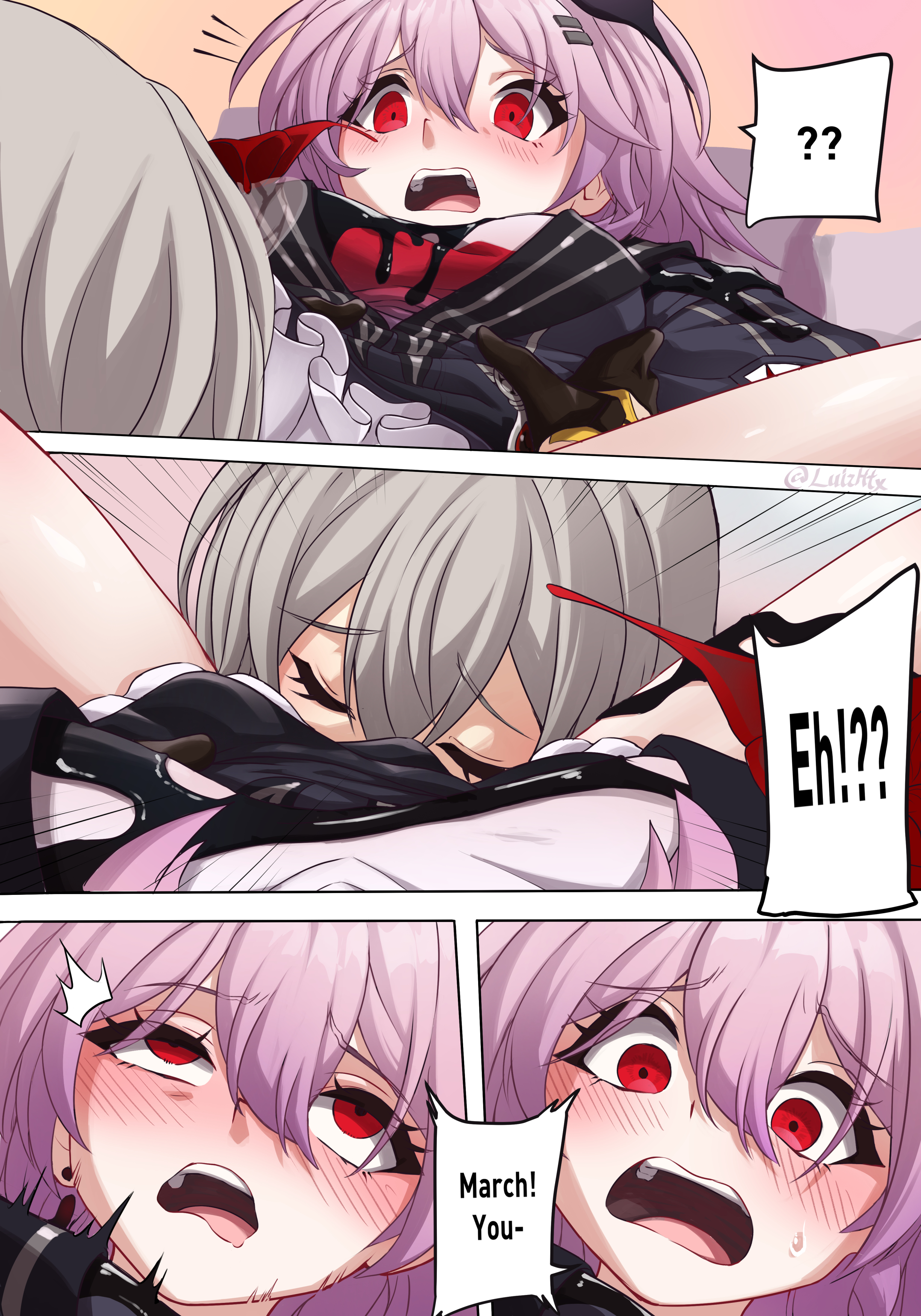 2025, 2girls, blush, comic, cunnilingus, eating pussy, evernight (honkai: star rail), honkai (series), honkai: star rail, hoyoverse, luizhtx, pink hair, red eyes, stelle (honkai: star rail), tagme, yuri