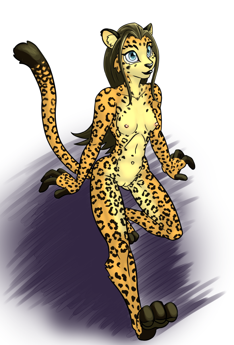 anthro bison_black black_hair breasts felid female hair hi_res leopard mammal navel nipples nude pantherine pussy solo