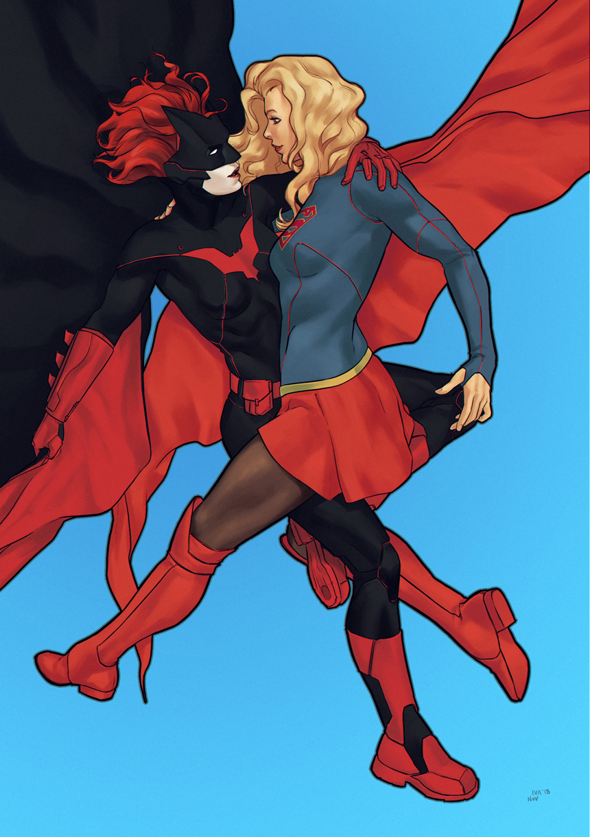 arrowverse, batman (series), batwoman, clothing, dc, dc comics, deu-o, dima ivanov, female, kara zor-el, kate kane, skirt, supergirl, supergirl (cw), superman (series), yuri