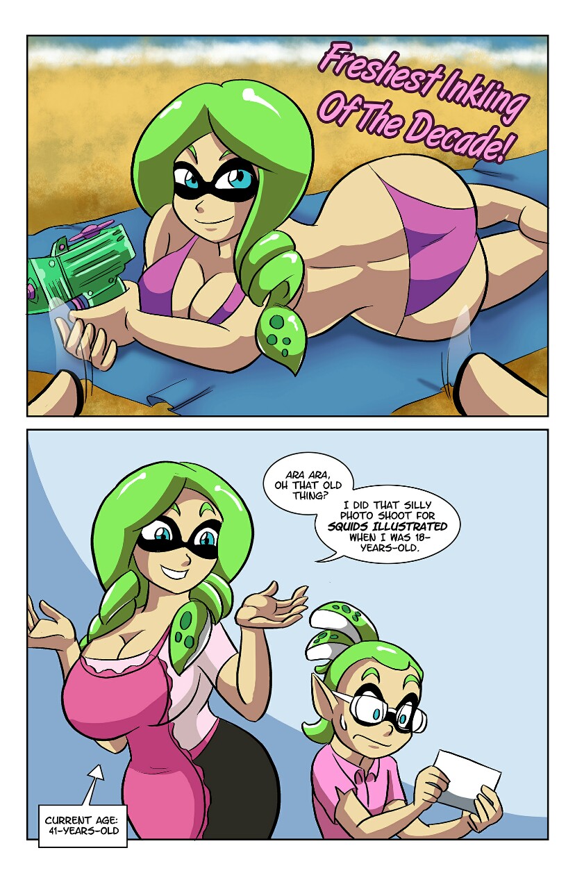 1boy, 1girls, bikini, cephalopod, cephalopod humanoid, female, glassfish, inkling, inkling boy, inkling girl, janine squidly, larger female, lee squidly, male, milf, mother, mother and child, mother and son, nintendo, older female, photo, shorter male, smaller male, son, splatoon, tagme, younger male