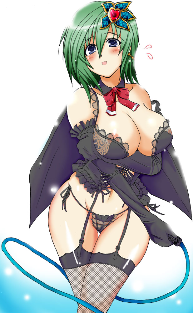 breasts cameltoe cleavage elbow_gloves female female_only final_fantasy final_fantasy_iv gloves green_hair hips human labia lingerie nipple_slip nipples panties rydia side-tie_panties solo thighhighs underwear whip yasakani_an