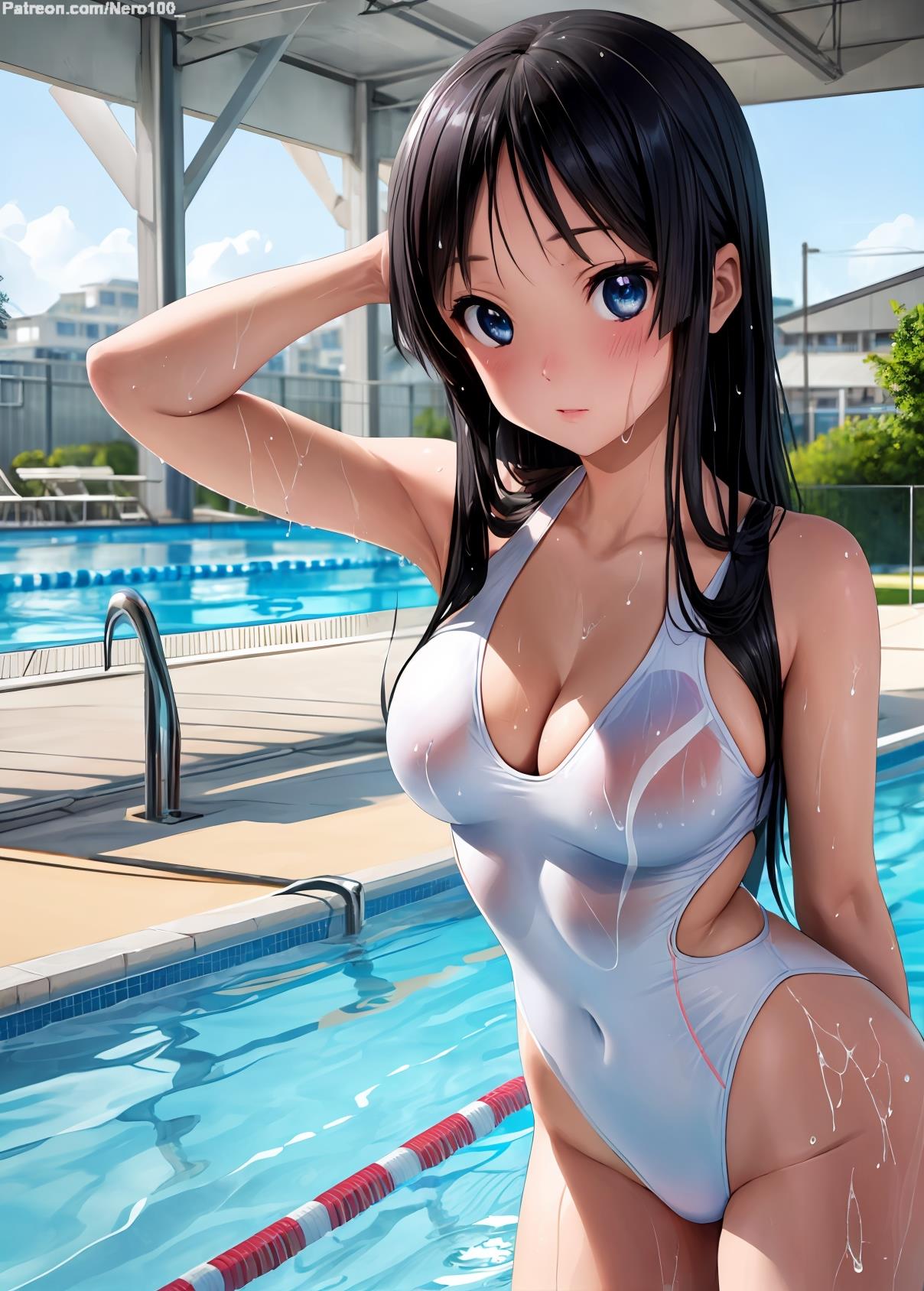 1girls 2d ai_generated athletic athletic_female bare_shoulders belly black_hair blue_eyes chest cleavage curvy curvy_figure cute cute_face detailed eyelashes eyeshadow female female_only fit fit_female focus high_quality hime_cut k-on! legs leotard light-skinned_female light_skin lips lipstick long_hair looking_at_viewer makeup mascara mature medium_breasts midriff mio_akiyama_(k-on!) naked navel nero100 one-piece_swimsuit pale-skinned_female pale_skin petite petite_body posing school_swimsuit seductive seductive_look skin_tight stable_diffusion swimsuit swimwear thighs young younger_female