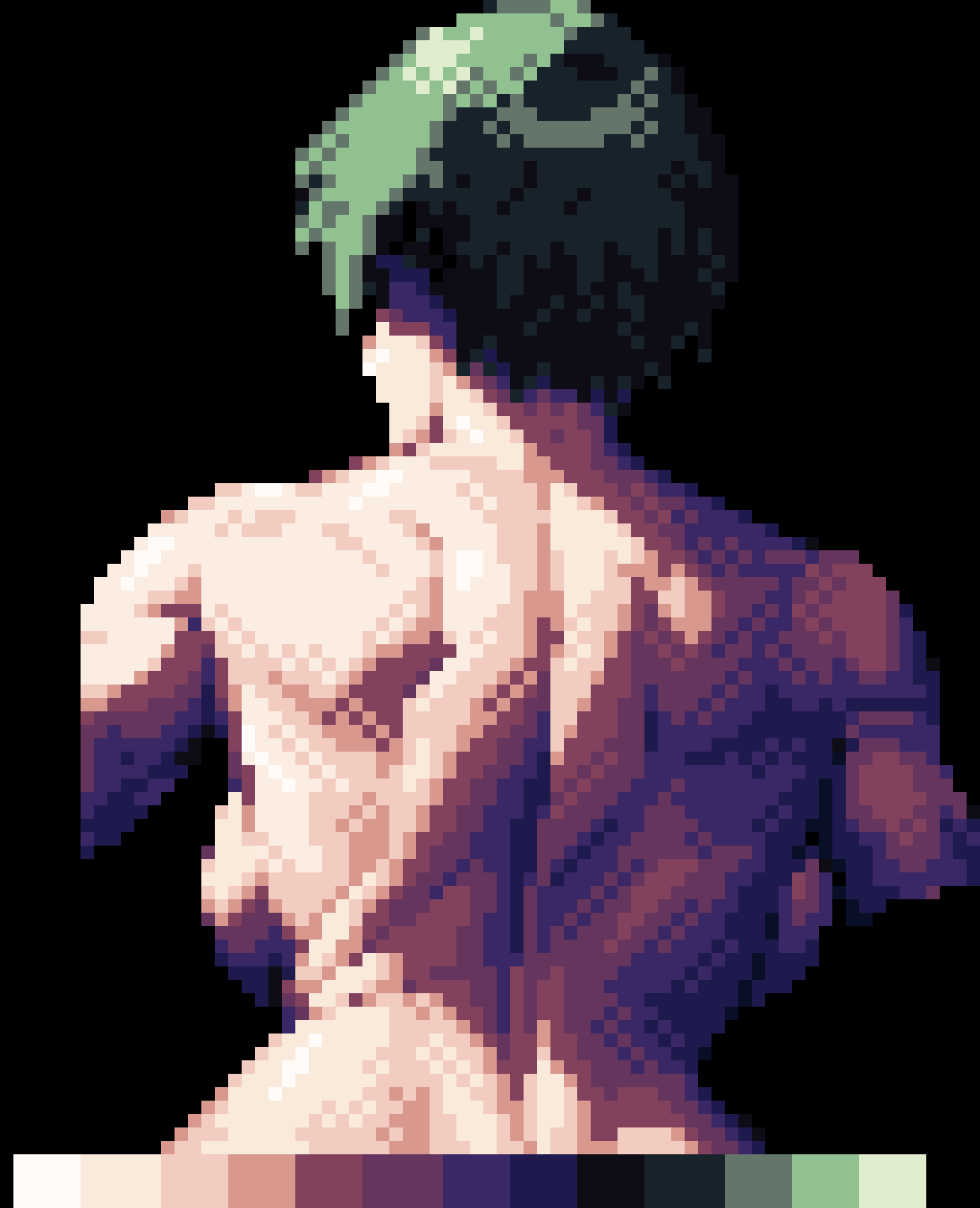 1girls athletic_female back back_muscles back_view female female_only jujutsu_kaisen muscular muscular_female pixel_art pleasant_bread sideboob topless zenin_maki