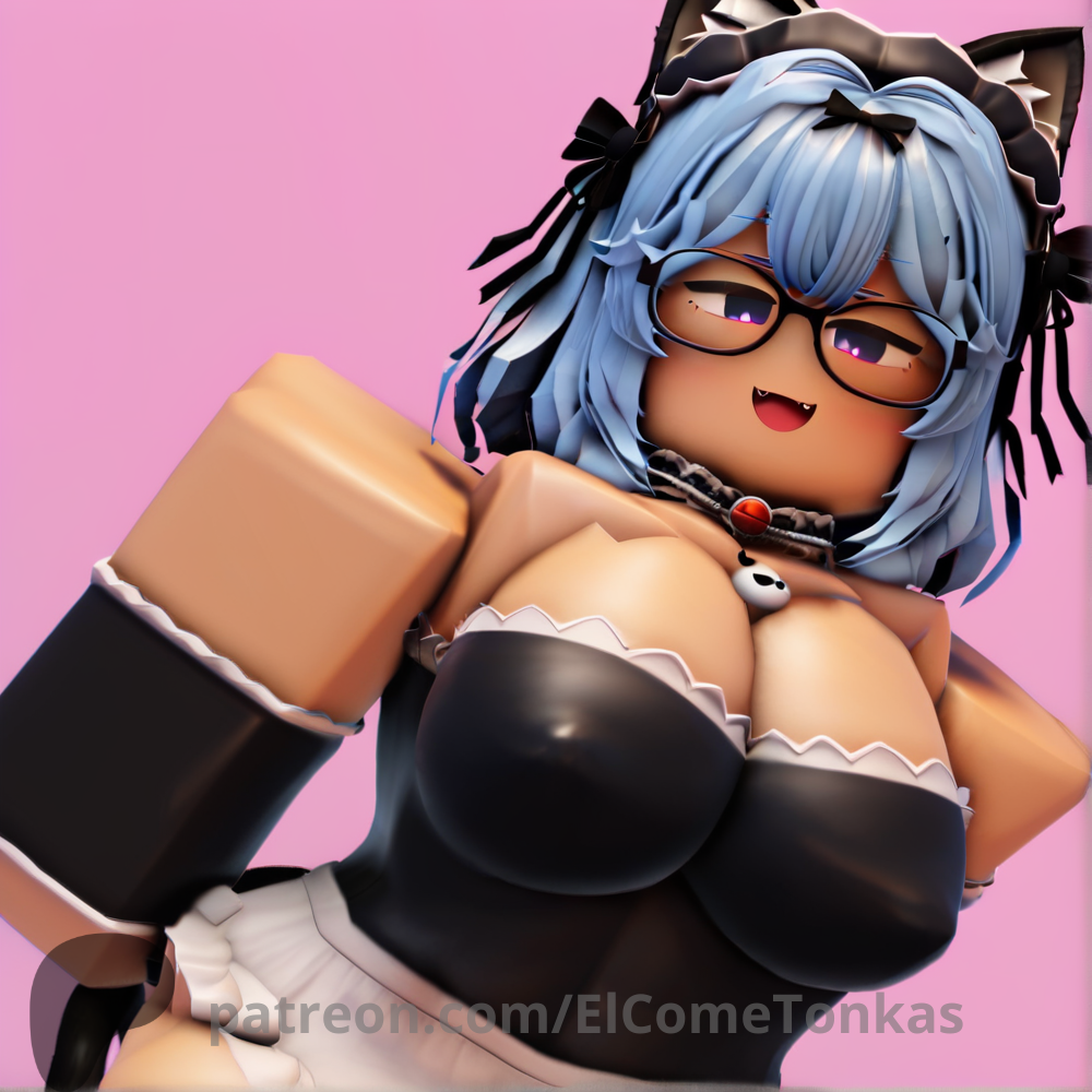 ai_generated big_breasts blue_hair cat_collar cat_ears catgirl elcometonkas glasses looking_at_viewer maid_uniform miniskirt roblox white_skin