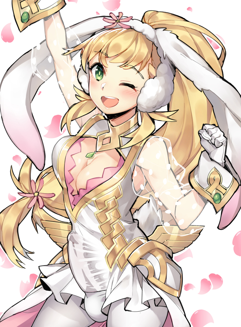 1futa ;d animal_ears arm_up blonde_hair blush braid breasts bulge bunny_ears bunny_girl bunny_tail cleavage cleavage_cutout fire_emblem fire_emblem_heroes futa_only futanari gebyy-terar gloves green_eyes intersex long_hair looking_at_viewer medium_breasts nimji nintendo one_eye_closed open_mouth pantyhose penis polka_dot see-through sharena_(fire_emblem) sharena_(spring)_(fire_emblem) simple_background smile solo tail third-party_edit unaligned_breasts white_background white_gloves white_legwear wrist_cuffs