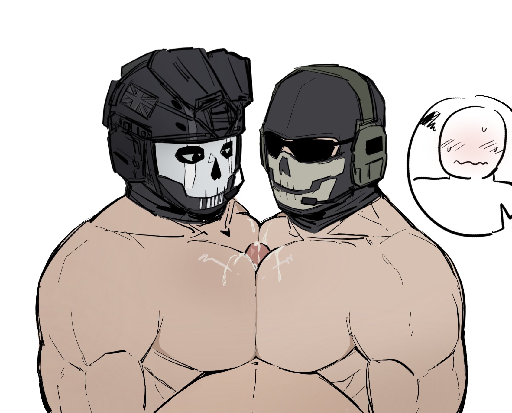 anon, bara, call of duty, collaborative pecjob, cum, cumming, double paizuri, gay, ghost (modern warfare 2), male, male only, male paizuri, mask, masked, masked male, muscular, muscular male, paizuri, pecjob, puhek, selfcest, simon riley, sunglasses