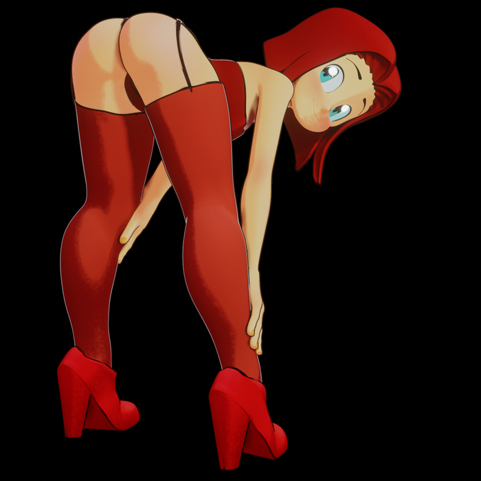 3d_(artwork) 3d_model angie_(nerf_now) ass_focus bent_over cumminham hands_on_legs lingerie looking_back nerf_now pinup pinup_pose