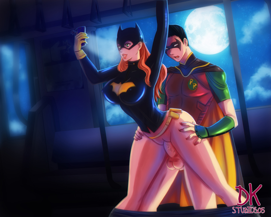 1boy, 1girls, balls, barbara gordon, batgirl, batman (series), breasts, dc, dc comics, dkstudios05, female, male, nude, penetration, penis, pussy, red robin, sex, standing, standing sex, tim drake, vagina, vaginal penetration