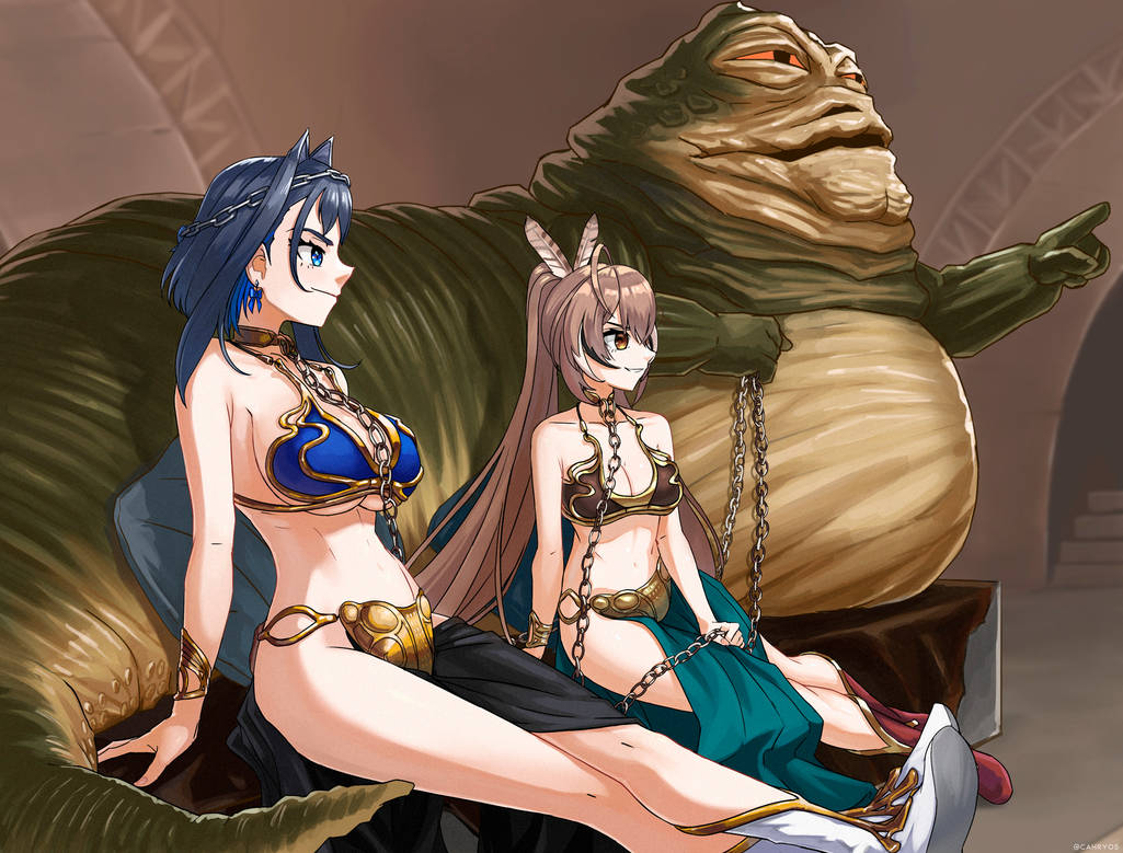 2female 2females 2girls 2girls1boy alien amber_eyes aqua_loincloth bare_arms bare_legs bare_midriff bare_shoulders bare_thighs belly_button big_breasts bikini bikini_top black_loincloth blue_bikini blue_bikini_top blue_bra blue_earrings blue_eyes blue_hair blue_highlights boots bra bracelet brown_bikini brown_bikini_top brown_bra brown_eyes brown_hair cahryos chain_leash chain_necklace chain_on_head chained chained_collar chained_up chains cleavage collar crossover crossover_cosplay earrings eastern_and_western_character eyelashes feathers feathers_in_hair gold_(metal) gold_bracelets gold_collar gold_jewelry golden_bracelets golden_collar green_body highlights highlights_hairs hololive hololive_english hololive_english_-council- hololive_english_-promise- hourglass_figure hourglass_figured_female jabba's_palace jabba’s_pet jabba_the_hutt leash leash_and_collar leash_pull leashed_collar leashed_female light-skinned_female light_skin loincloth long_hair master_and_pet master_and_servant master_and_slave medium_boobs medium_breasts metal_collar midriff nanashi_mumei navel ouro_kronii owl_girl red_boots ribbon_earrings sex_slave short_hair sideboob slave slave_bikini slave_collar slave_leia slave_leia_(cosplay) slave_outfit slavegirl slug star_wars tan_skin thick_thighs throne throne_room underboob vtuber vtuberfanart white_boots white_highlights willing_sex_slave