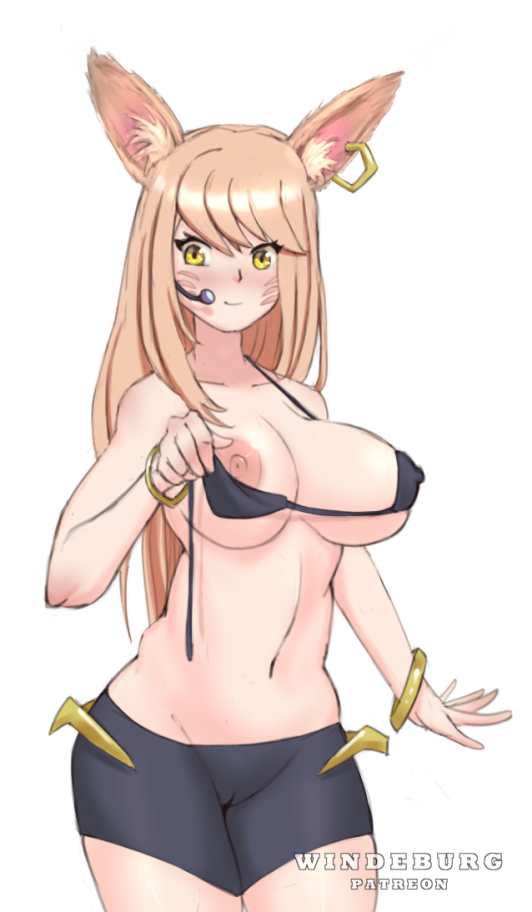 1girls ahri alternate_costume animal_ears areolae big_breasts bikini blonde_hair breasts clothing female female_only hair k/da_ahri k/da_series league_of_legends long_hair nipples solo undressing video_games windeburg yellow_eyes