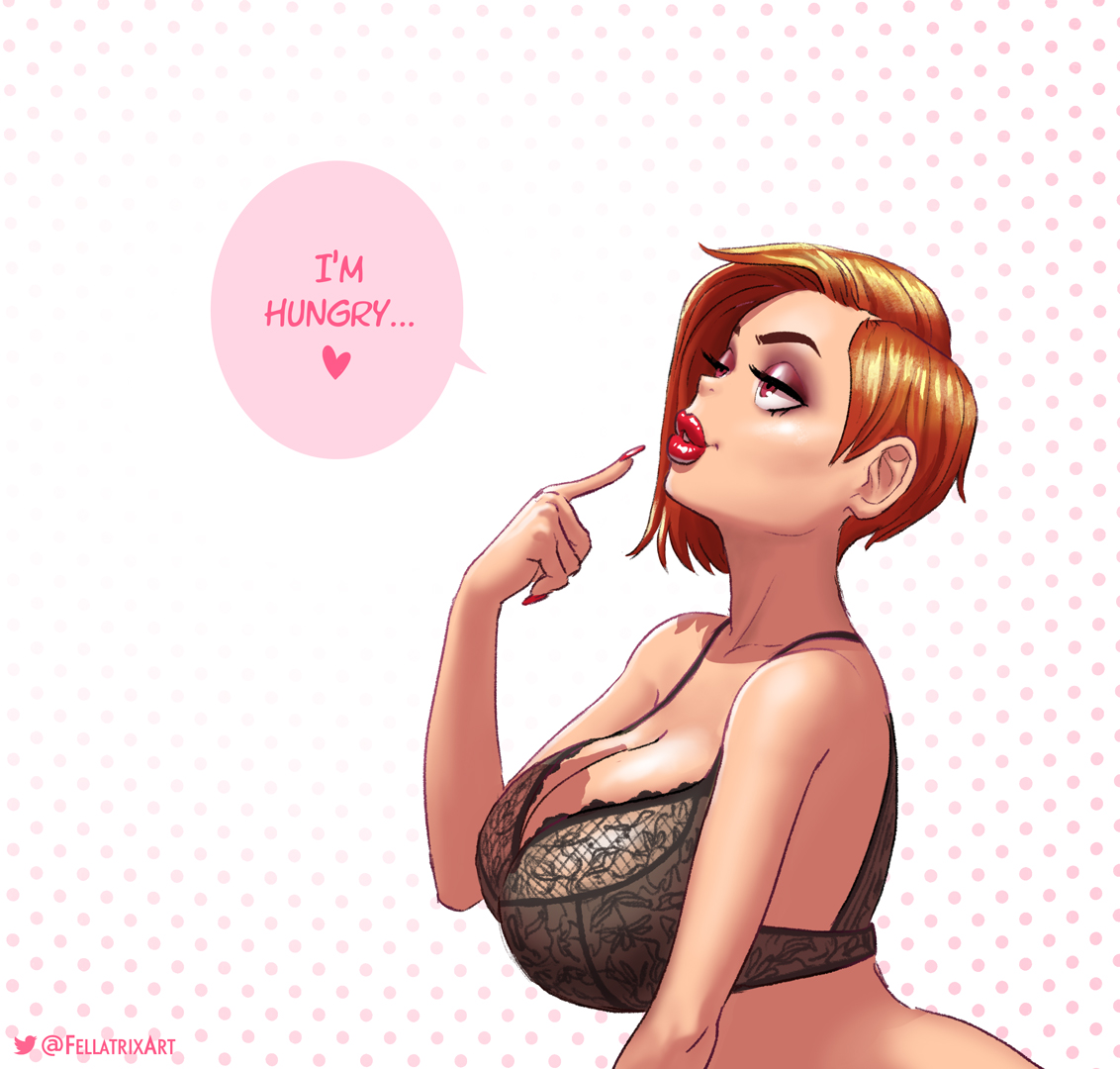 1girls, amber (fellatrix), bimbo, bra, breasts, busty, cleavage, curvy, eyeshadow, fellatrix, female, ginger, ginger hair, huge breasts, inviting, lipstick, long nails, makeup, milf, nail polish, red hair, redhead, thick lips, voluptuous