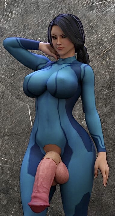 big_breasts big_penis black_hair blue_clothing blue_eyes bodysuit dickgirl freia_stormbringer futa_only futanari horse_penis horsecock horsecock_futanari nipples nipples_visible_through_clothing pale-skinned_futanari posing samus_aran_(cosplay) skin_tight squarepeg3d standing