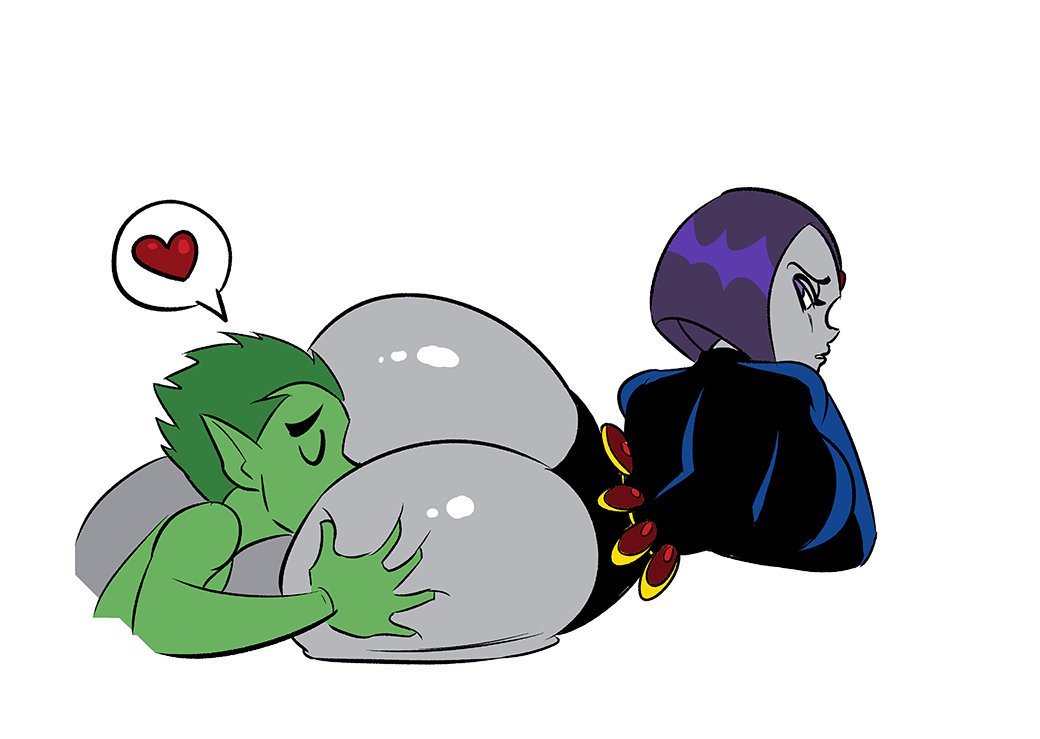 anilingus, ass, ass worship, beast boy, breasts, bubble ass, bubble butt, dc, dc comics, face in ass, female, glassfish, heart, huge ass, huge breasts, licking, lying down, male, rachel roth, raven (dc), rimming, size difference, speech bubble, teen titans, white background