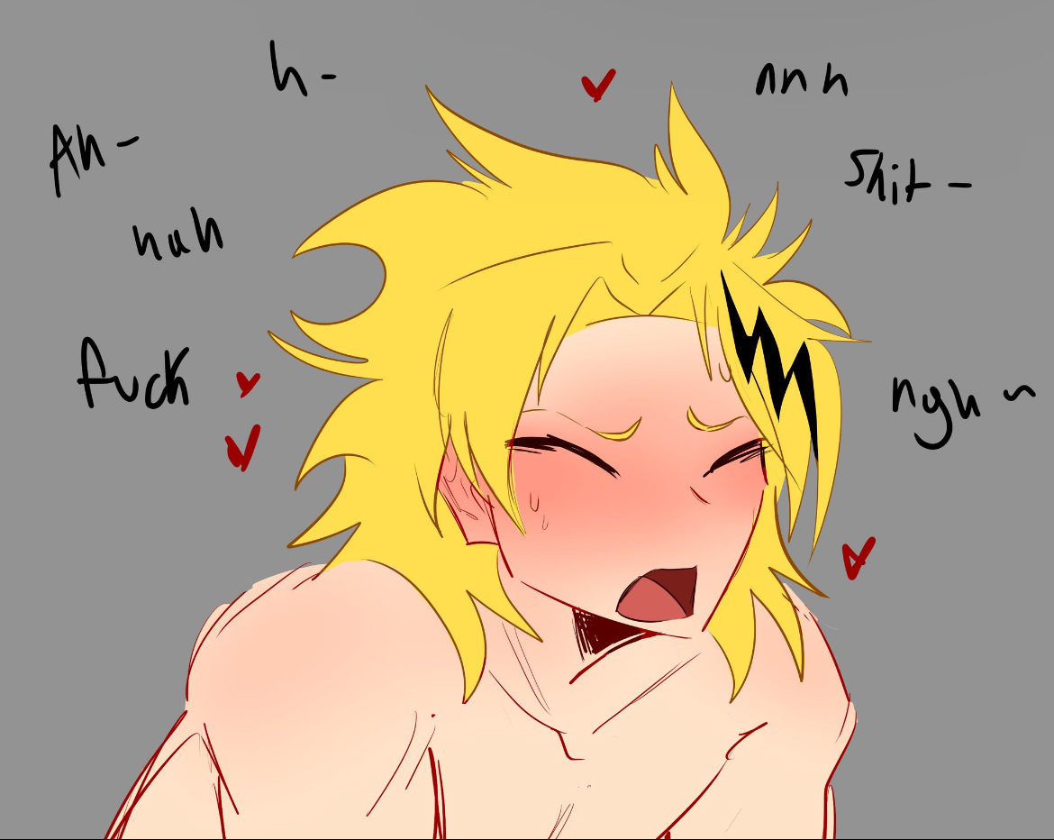 blush, denki kaminari, gay, gay male, male, male focus, male only, moaning, my hero academia, pleasure face, pretty werewolf, solo, solo focus, solo male, yaoi