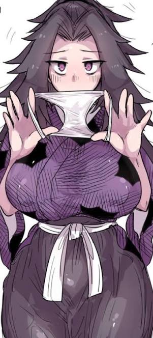 1girls, demon slayer, female, genderswap, genderswap (mtf), huge breasts, kimetsu no yaiba, kokushibo, looking at viewer, michikatsu tsugikuni, panties, showing panties, solo, white panties
