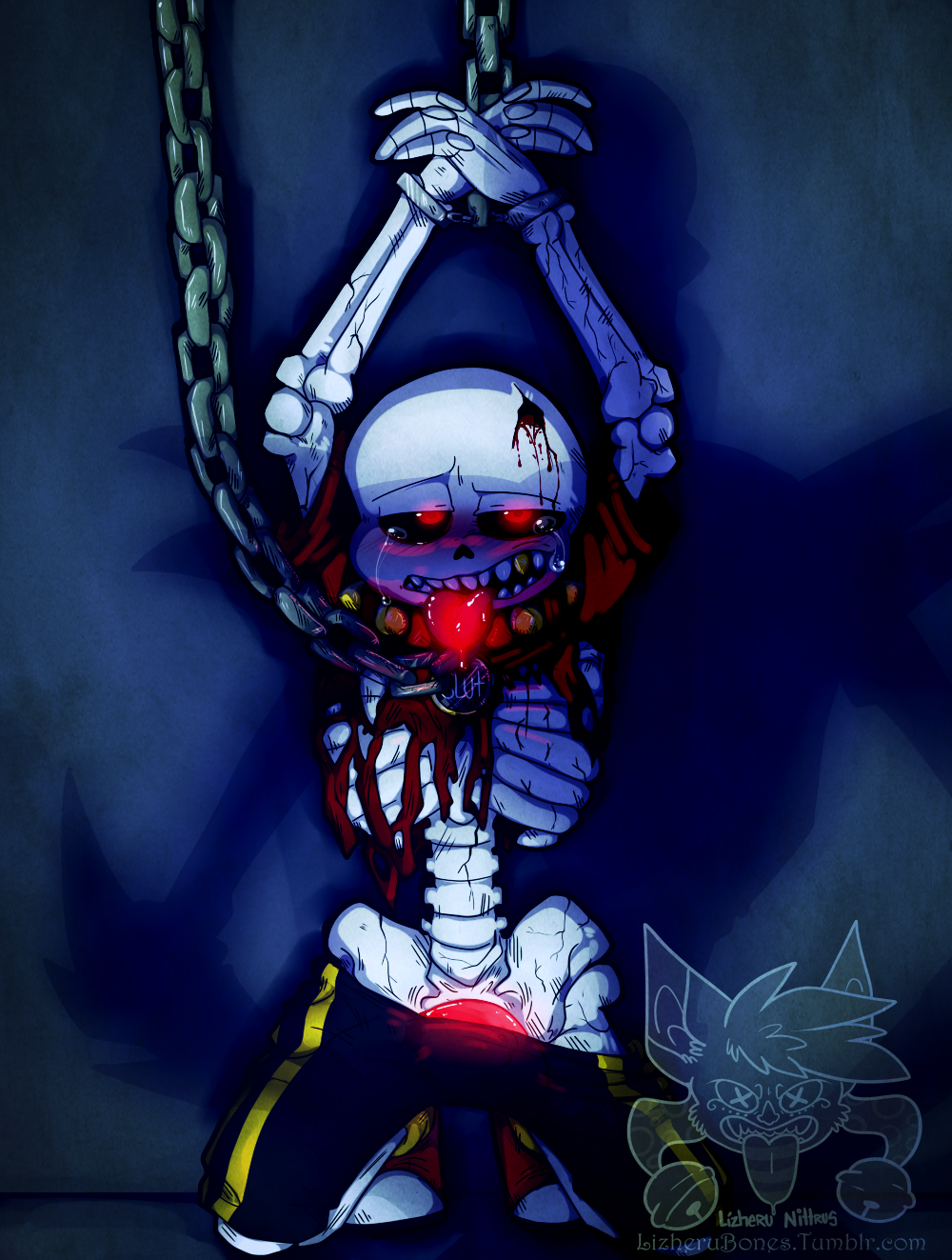 animated_skeleton blood bodily_fluids bondage bone errortale hi_res humanoid lizheru lizherubones male male_only red_tongue sans skeleton solo tongue undead undertale undertale_fanfiction video_games