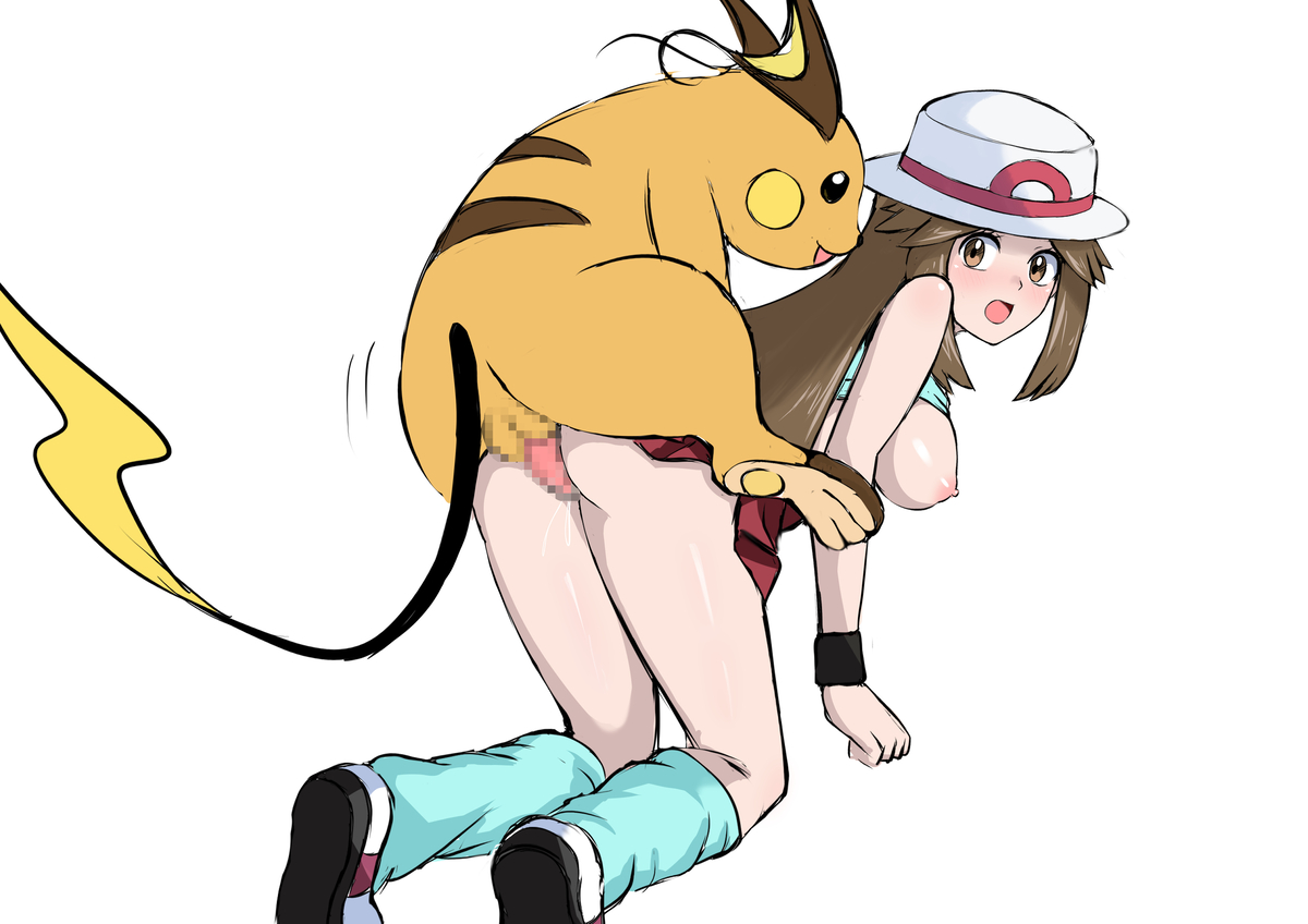 1boy, 1girls, female, functionally nude, interspecies, leaf (pokemon), male, nivi, open mouth, penis, penis in pussy, pokemon, pokemon (species), pokemon frlg, pokephilia, pussy, raichu, sex, small dom big sub, zoophilia