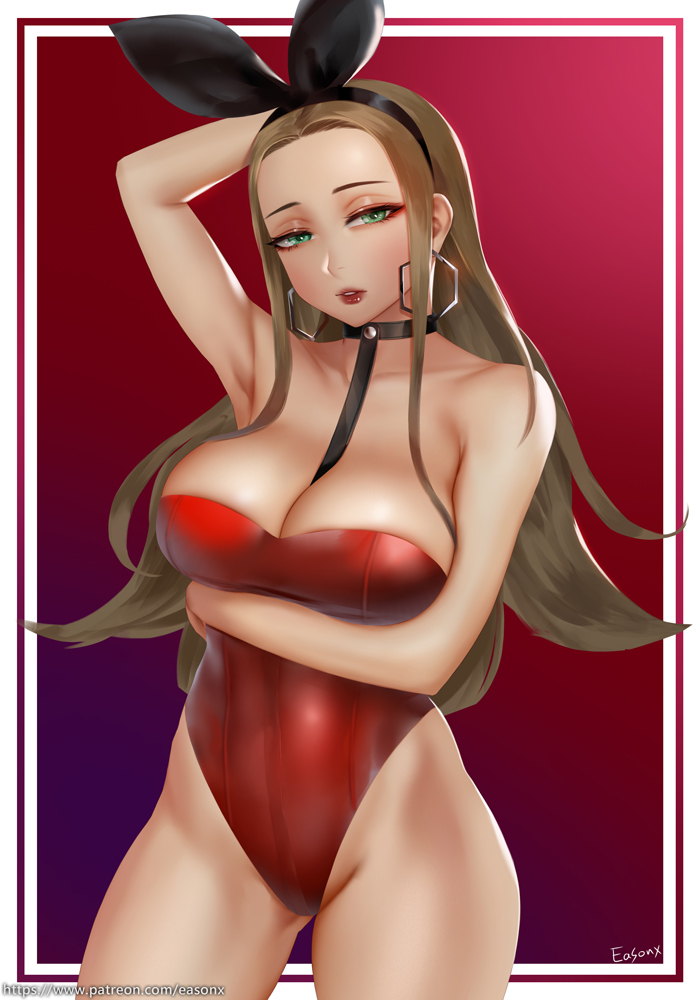 1girls, abs, armpits, big breasts, breasts, bunny ears, bunny girl, bunnysuit, cleavage, easonx, female, female only, human, human only, large breasts, looking at viewer, oleana (pokemon), patreon, pokemon, pokemon ss, solo, wide hips