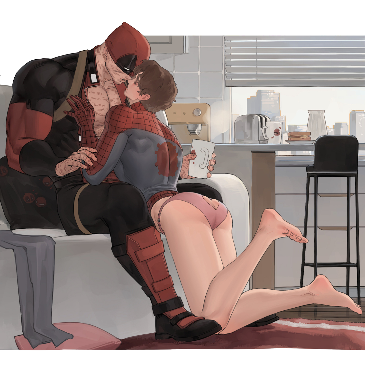 deadpool, gay, lkikai, male, male only, male/male, marvel, marvel comics, panties, peter parker, spider-man, spider-man (series), underwear, wade wilson