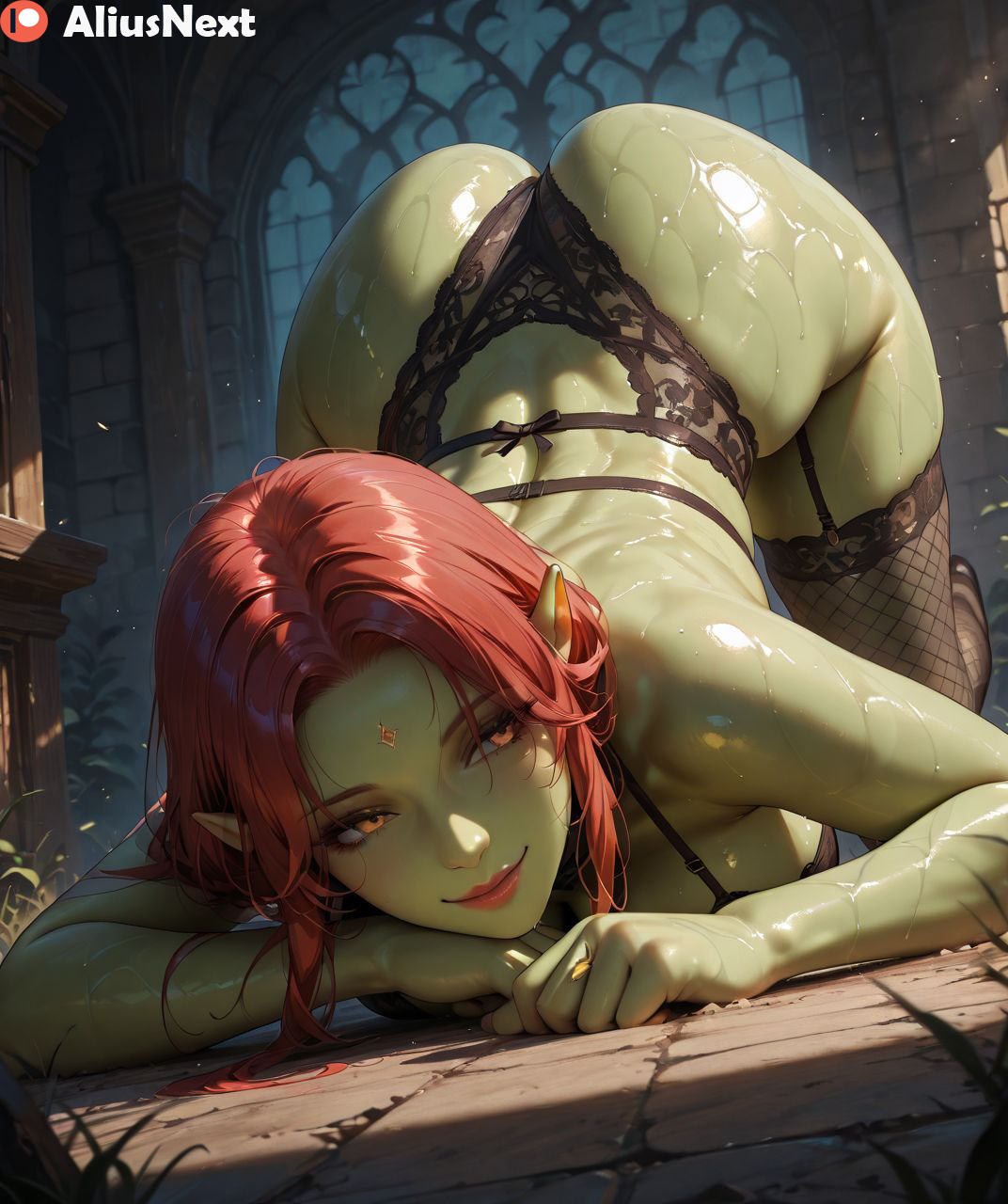 1girls, ai generated, aliusnext, ass, big ass, big breasts, breasts, dreamworks, female, female only, green body, green skin, hi res, high quality, high resolution, highres, huge ass, huge breasts, lingerie, massive ass, massive breasts, mature, mature female, ogress fiona, patreon, princess fiona, princess fiona (ogre), red hair, redhair, redhead female, shrek (series), sweat, sweatdrop, sweating, sweaty, sweaty body, sweaty breasts, thick, thick ass, thick hips, thick legs, thick lips, thick thighs