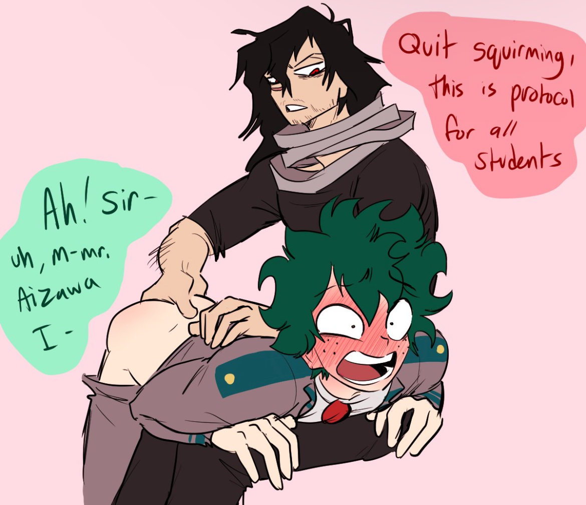 age difference, aizawa shouta, anal fingering, ass, bent over lap, blush, blushing male, clothed, clothing, dialogue, english text, eraserhead, fingering, gay, gay domination, izuku midoriya, male, male focus, male only, male/male, maledom, my hero academia, older dom younger sub, pretty werewolf, prostate exam, prostate stimulation, school uniform, schoolboy, shouta aizawa, student, student and teacher, submissive, submissive male, teacher, teacher and student, yaoi