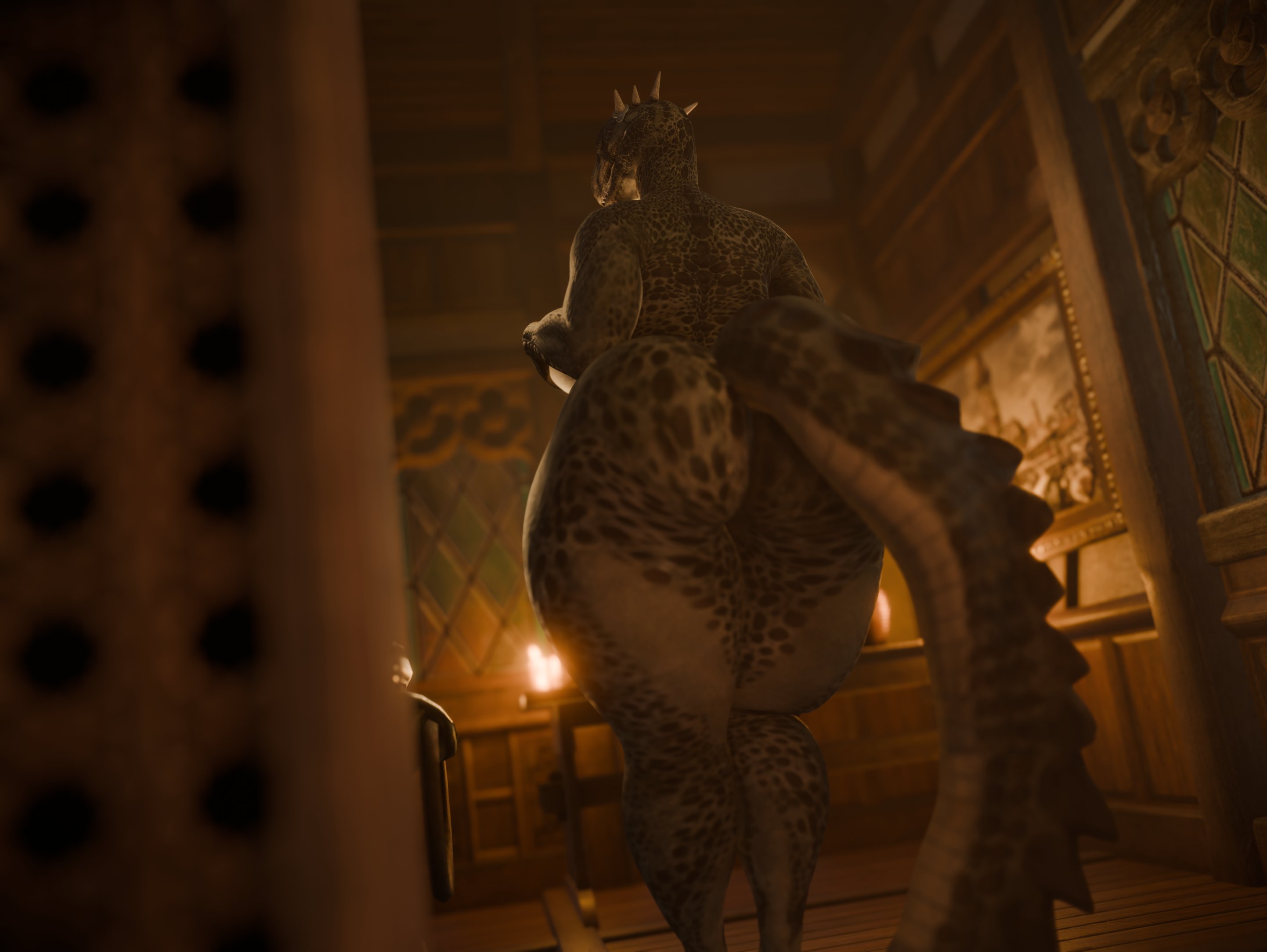 3d, argonian, argonian female, ass, big ass, big breasts, breasts, female, huge ass, scalie, skyrim, thick thighs, vensaku