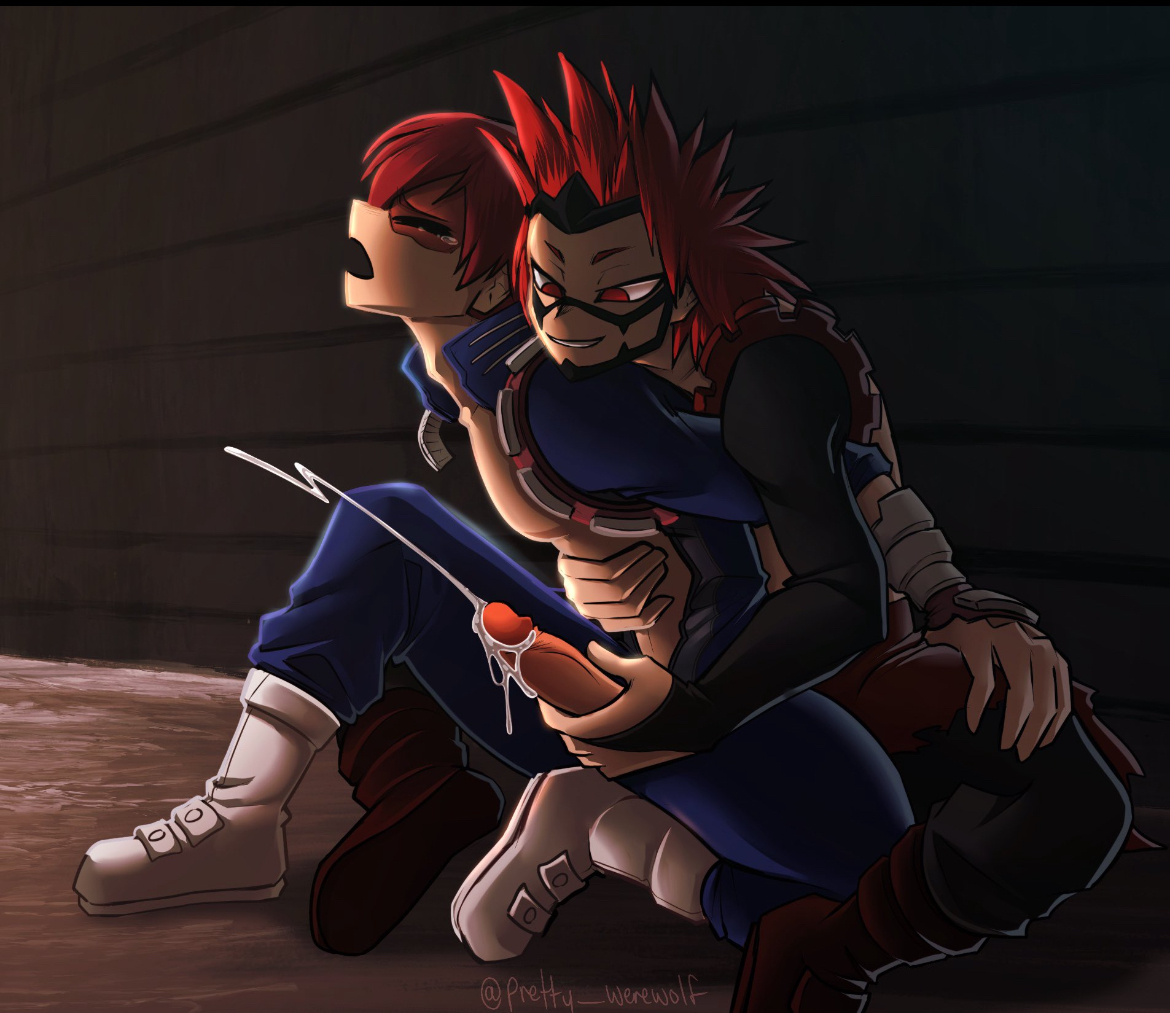 clothed, clothing, cum, cum on penis, cumming, cumshot, eijirou kirishima, gay, gay handjob, handjob, holding penis, jacking off, jacking off another, jacking off partner, jerking, jerking off, jerking off another, jerkingoff, jerkingoff another, male, male focus, male only, male/male, my hero academia, orgasm, orgasm face, penis, pleasure face, pretty werewolf, shouto todoroki, yaoi