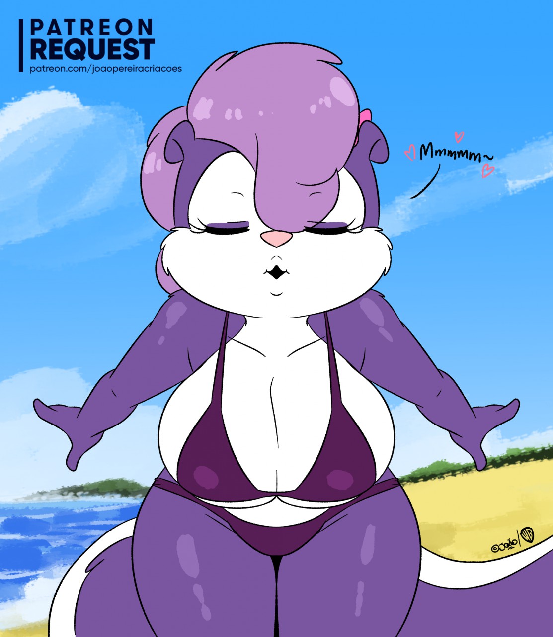 beach, big breasts, bikini, breasts, closed eyes, female, fifi la fume, heart, huge breasts, joaoppereiraus, kissy lips, large breasts, tiny toon adventures