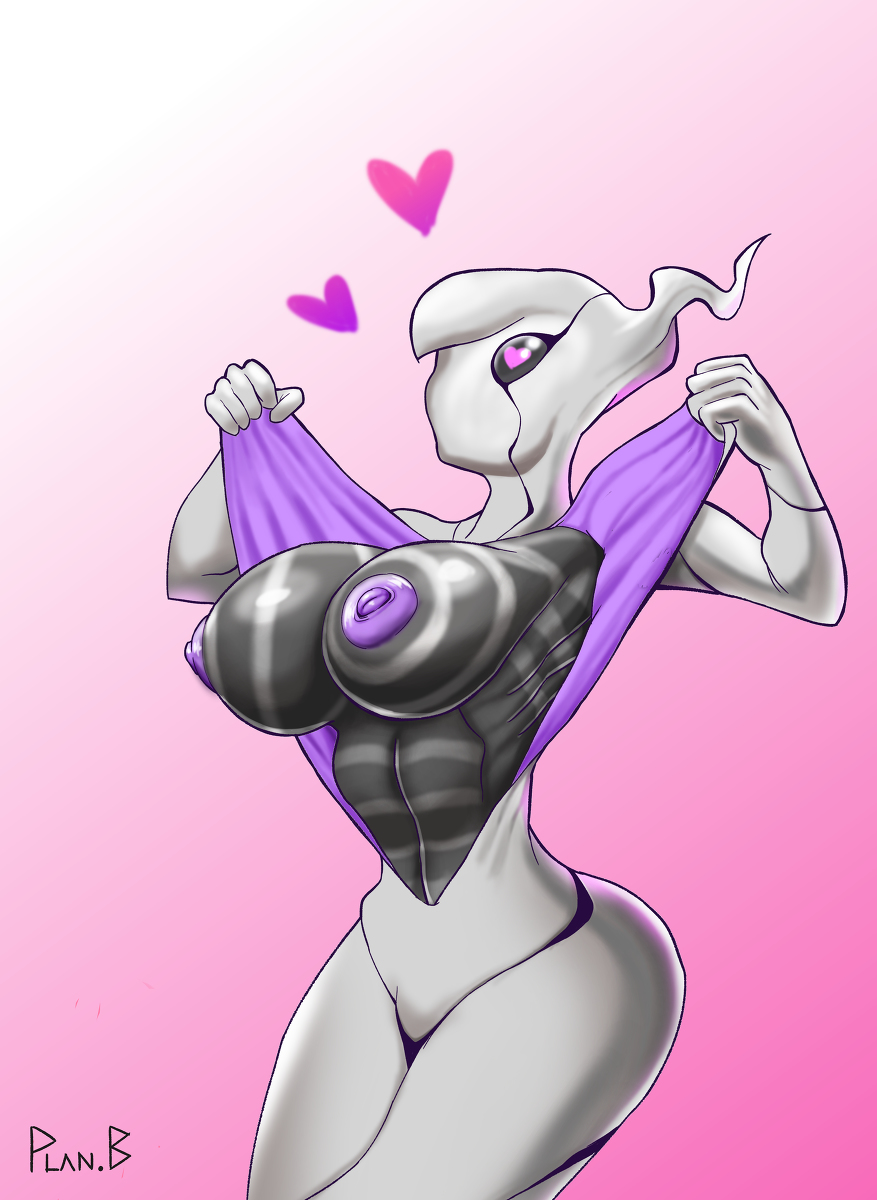 alien girl, ben 10, black sclera, breasts, breasts outside, cartoon network, erect nipples, female, female only, femsub, ghost, ghost girl, ghostfreak, gwen tennyson, hair covering one eye, heart, heart eyes, monster girl, nipples, pink eyes, plan.b, transformation, white skin