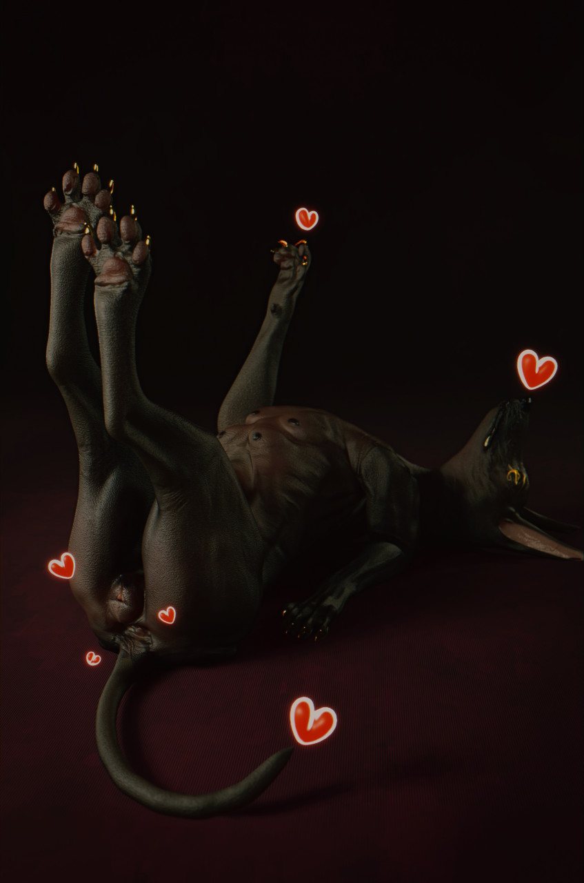 3d_(artwork) anatomically_correct anatomically_correct_genitalia anatomically_correct_pussy ani_(cosmiclife) animal_genitalia animal_pussy anthro anus ass breasts canid canine canis claws cosmiclife digital_media_(artwork) domestic_dog ears_up egyptian female feral genitals gold hairless heart hi_res legs_up lying mammal multi_breast multi_nipple nipples nude on_back pawpads paws pinup pose presenting pussy quadruped simple_background solo