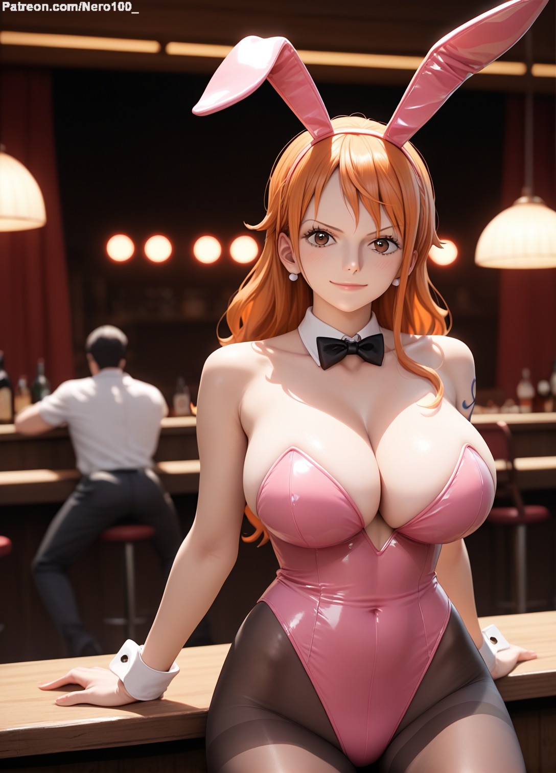 1girls 2d ai_generated ass athletic athletic_female bare_shoulders belly big_ass big_breasts bunny_ears bunny_girl bunnysuit cleavage clothing curvy curvy_figure cute cute_face detailed eyelashes eyeshadow female female_only fit fit_female focus ginger ginger_hair high_quality huge_breasts large_breasts legs light-skinned_female light_skin lips lipstick long_hair looking_at_viewer makeup mascara mature midriff nami nami_(one_piece) nero100 one_piece orange_eyes orange_hair pale-skinned_female pale_skin playboy_bunny posing post-timeskip sagging_breasts seductive seductive_look stable_diffusion tagme thick_ass thick_butt thick_thighs thighs wide_hips