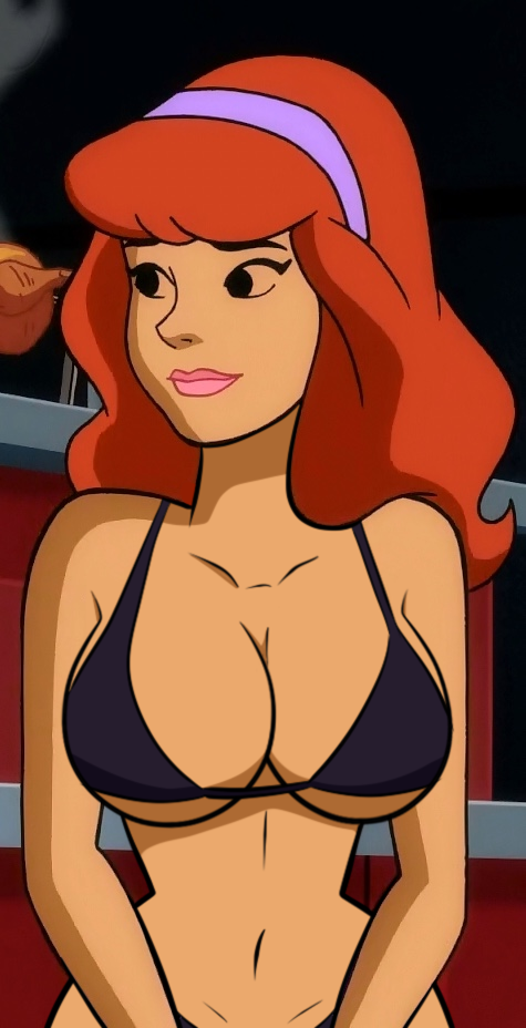 1girls, 2019, accurate art style, bikini, breasts, cleavage, curvy, daphne blake, edit, eyebrows, eyelashes, female, female only, hairband, hanna-barbera, huge breasts, human, human only, lipstick, long hair, panties, pink lipstick, red hair, redhead, scooby-doo, teenager, thin waist, underwear