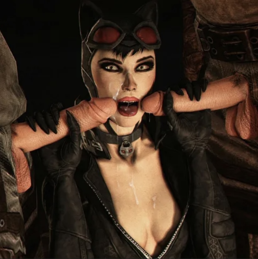 blowjob catwoman catwoman_(arkham) catwoman_(arkham_city) dc dc_comics leather thugs