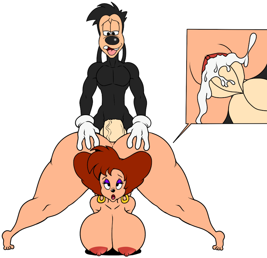 arcadethehedgehog areola balls bending_over big_breasts big_penis breasts cum cum_in_pussy cum_inside disney earrings from_behind from_behind_position gloves goof_troop hands_on_ass huge_cock legs_apart legs_spread looking_pleasured max_goof nipples peg_pete vaginal_penetration veiny_penis